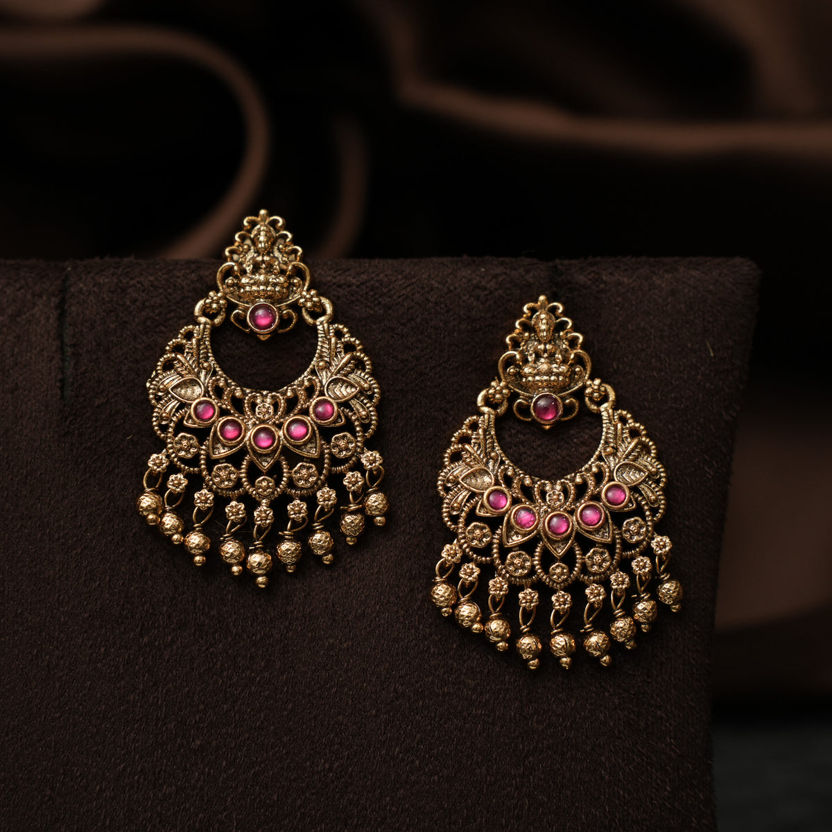 Swasthi Antique Chandbali Earrings - Red