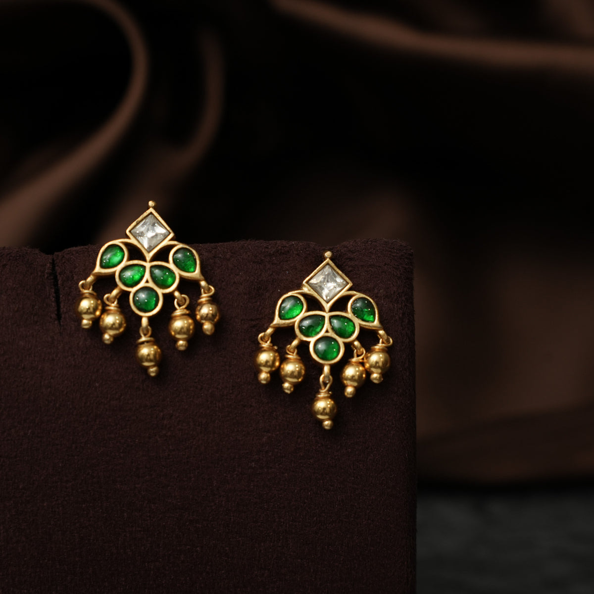 Sirisha Antique Ear Stud - White & Green