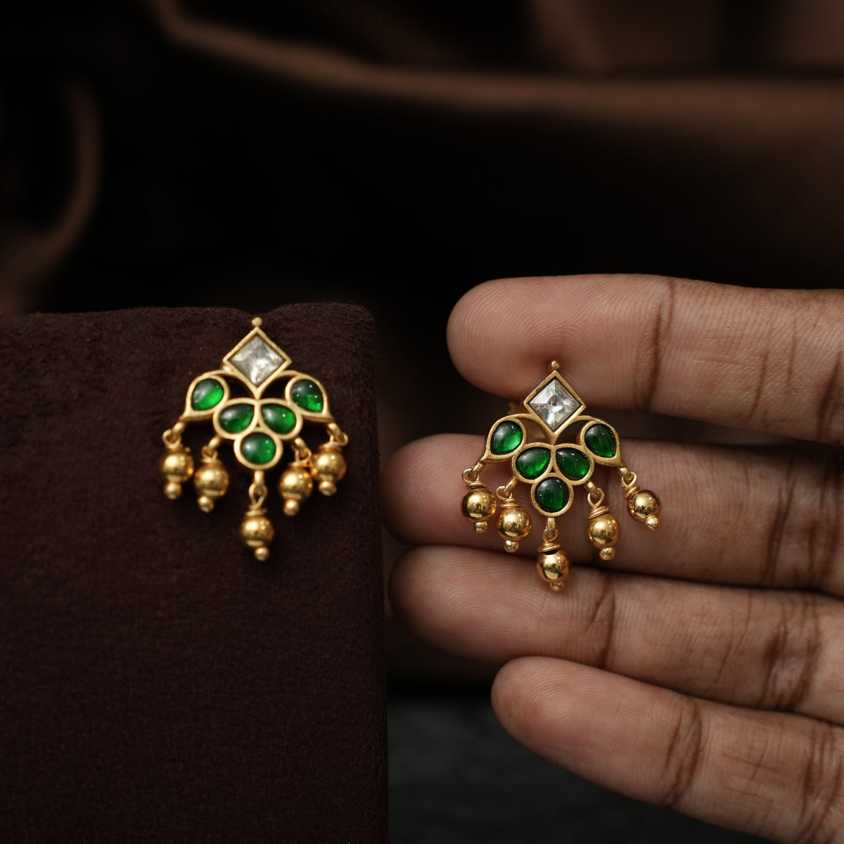 Sirisha Antique Ear Stud - White & Green