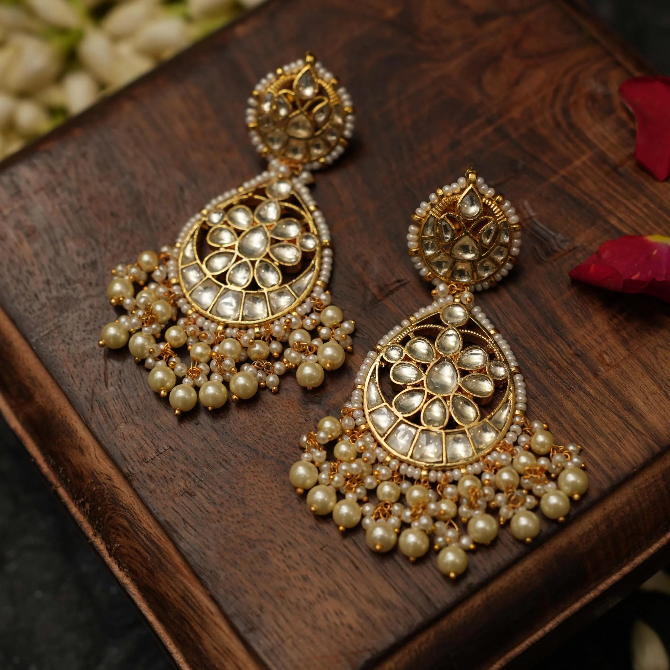 Leora Polki Chandbali Earrings - Rimli Boutique