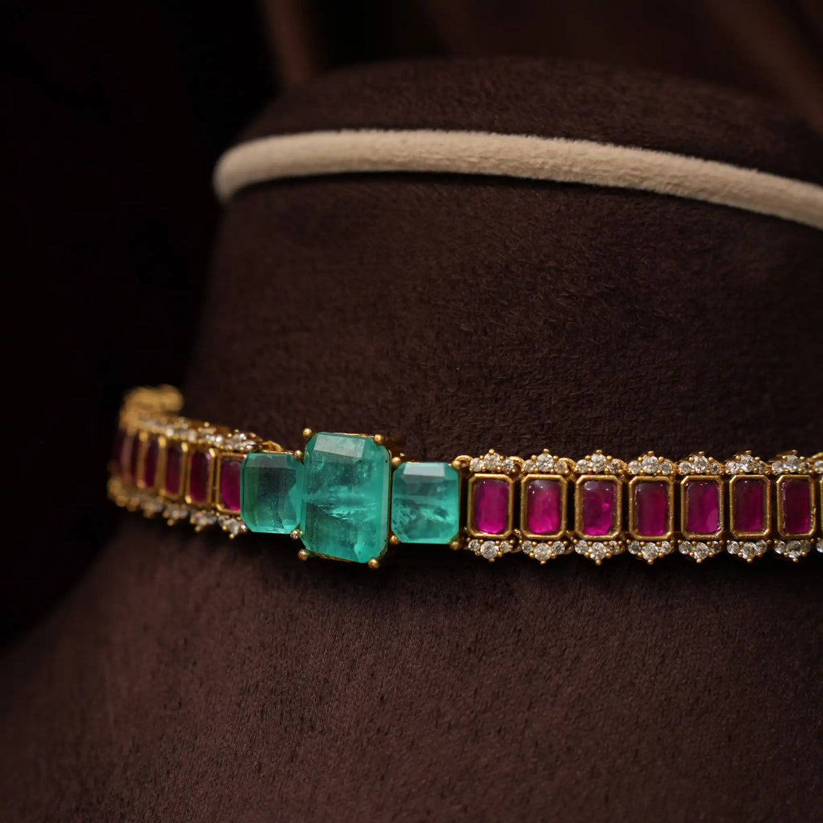 Delvika Polki Necklace - Blue & Pink