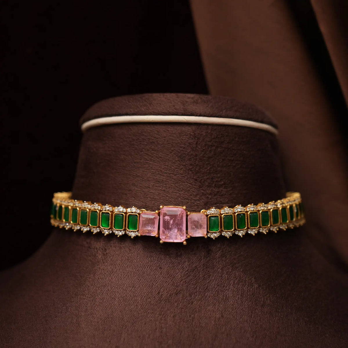 Delvika Polki Necklace - Baby Pink & Green