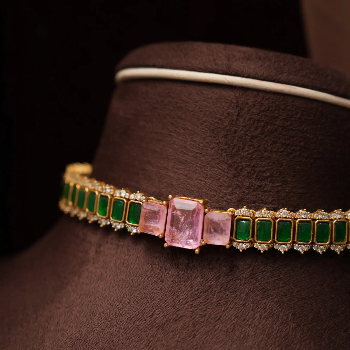 Delvika Polki Necklace - Baby Pink & Green
