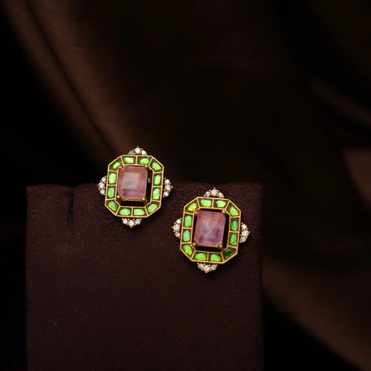 Delvika Polki Necklace - Baby Pink & Green