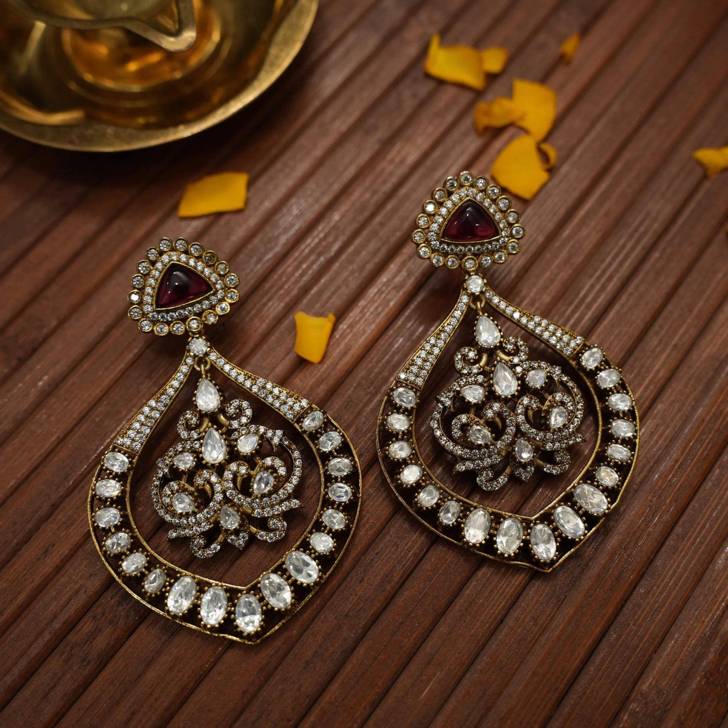 Anvika Victorian Earrings - Red