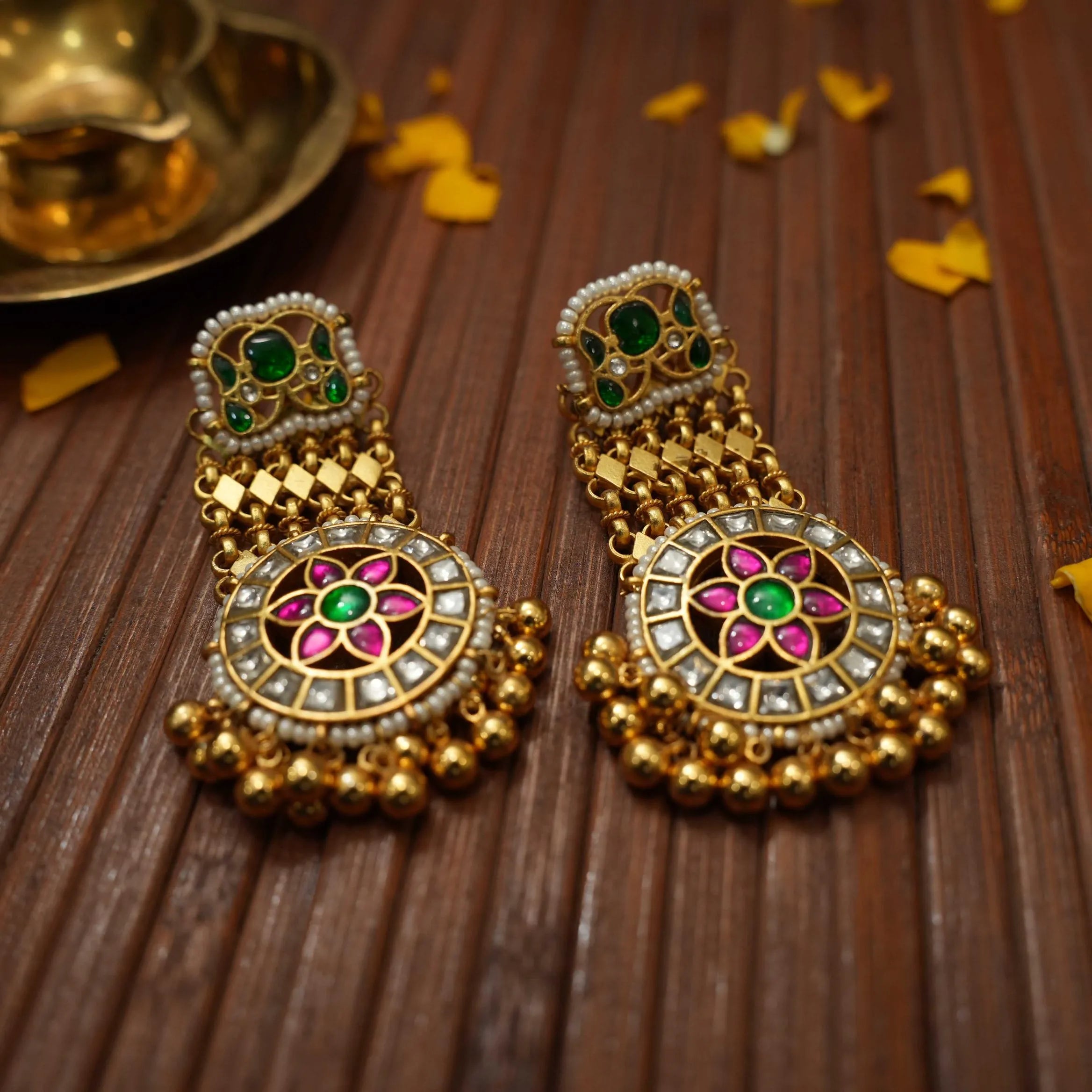 Dyuthi Designer Polki Earring - Green