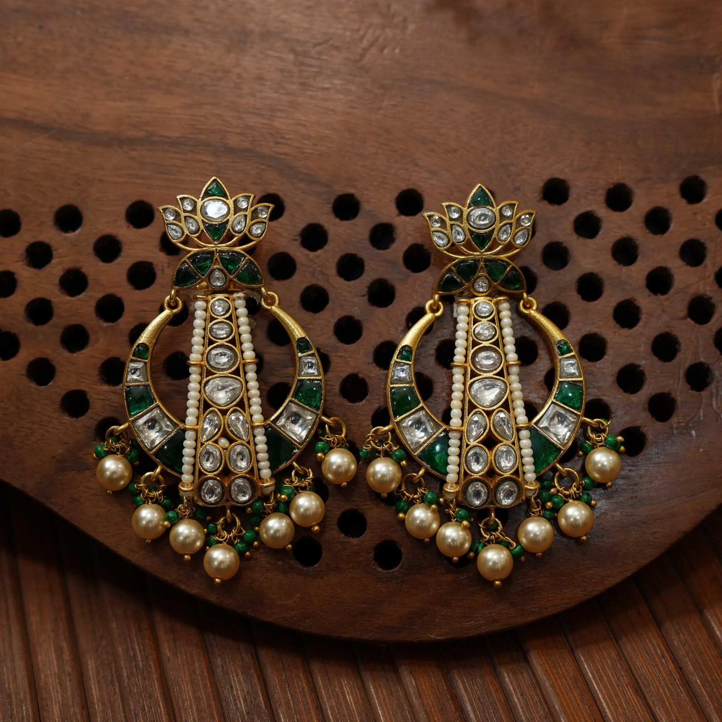 Aira Designer Polki Earring - Green