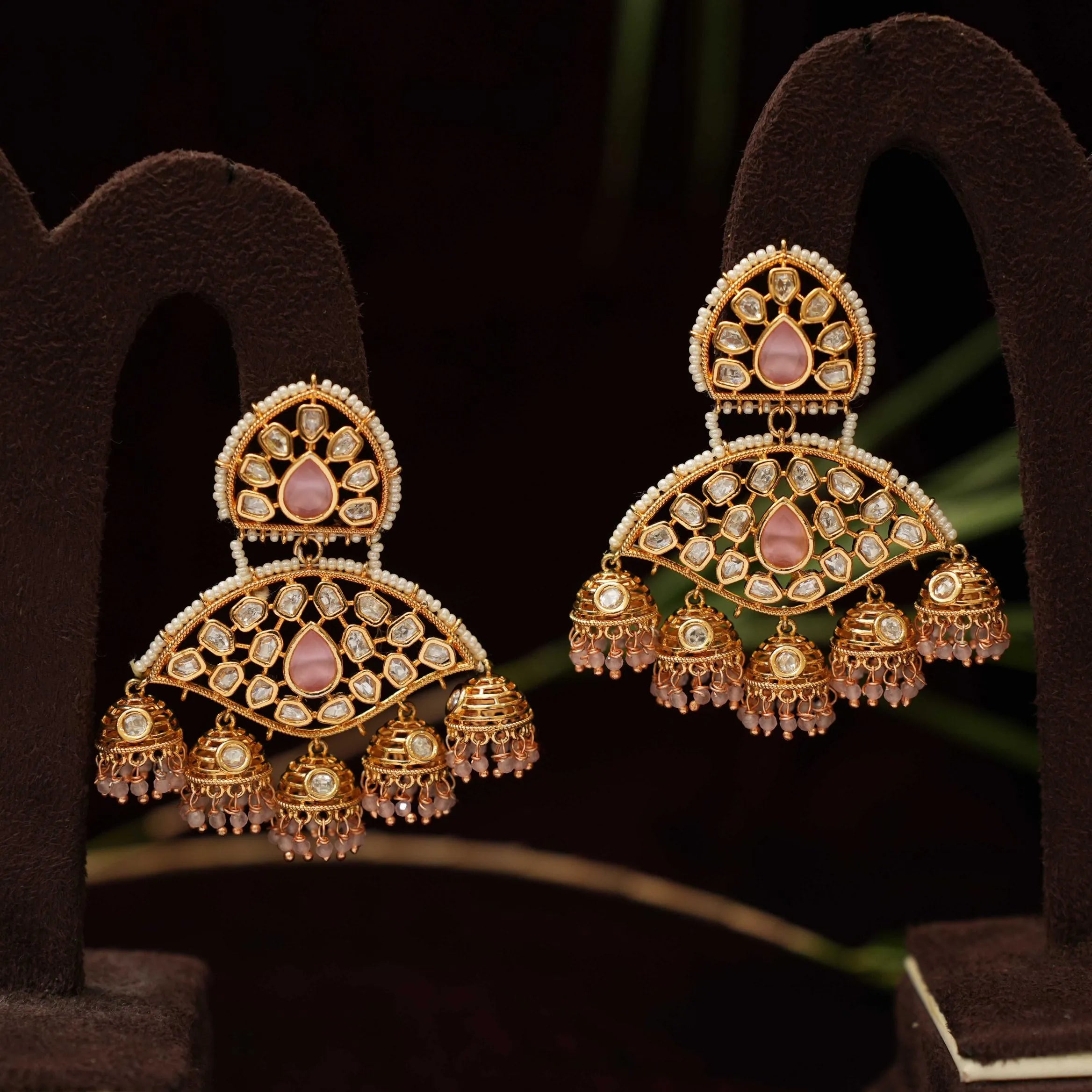 Reena Polki Designer Earrings - Pastel Pink