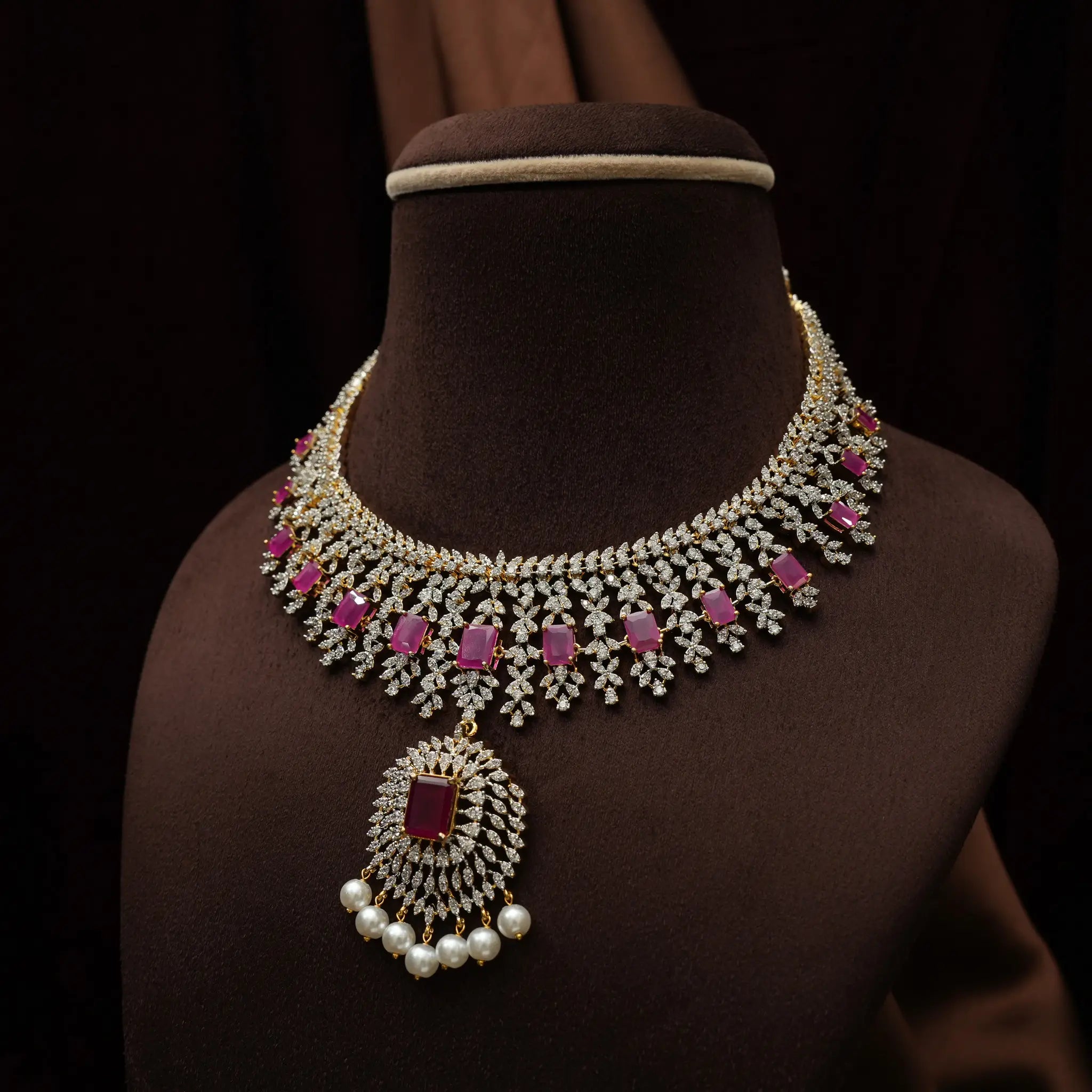 Saanviya Zircon Necklace - Ruby