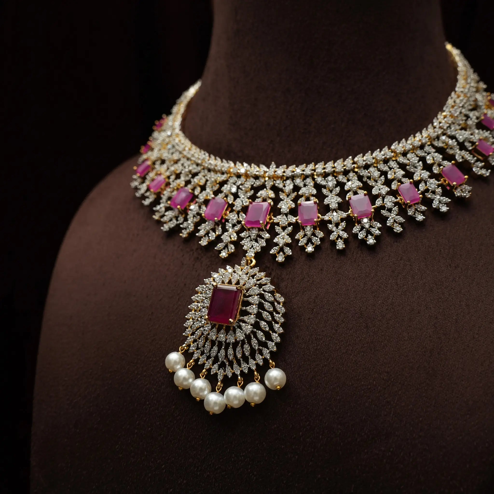 Saanviya Zircon Necklace - Ruby