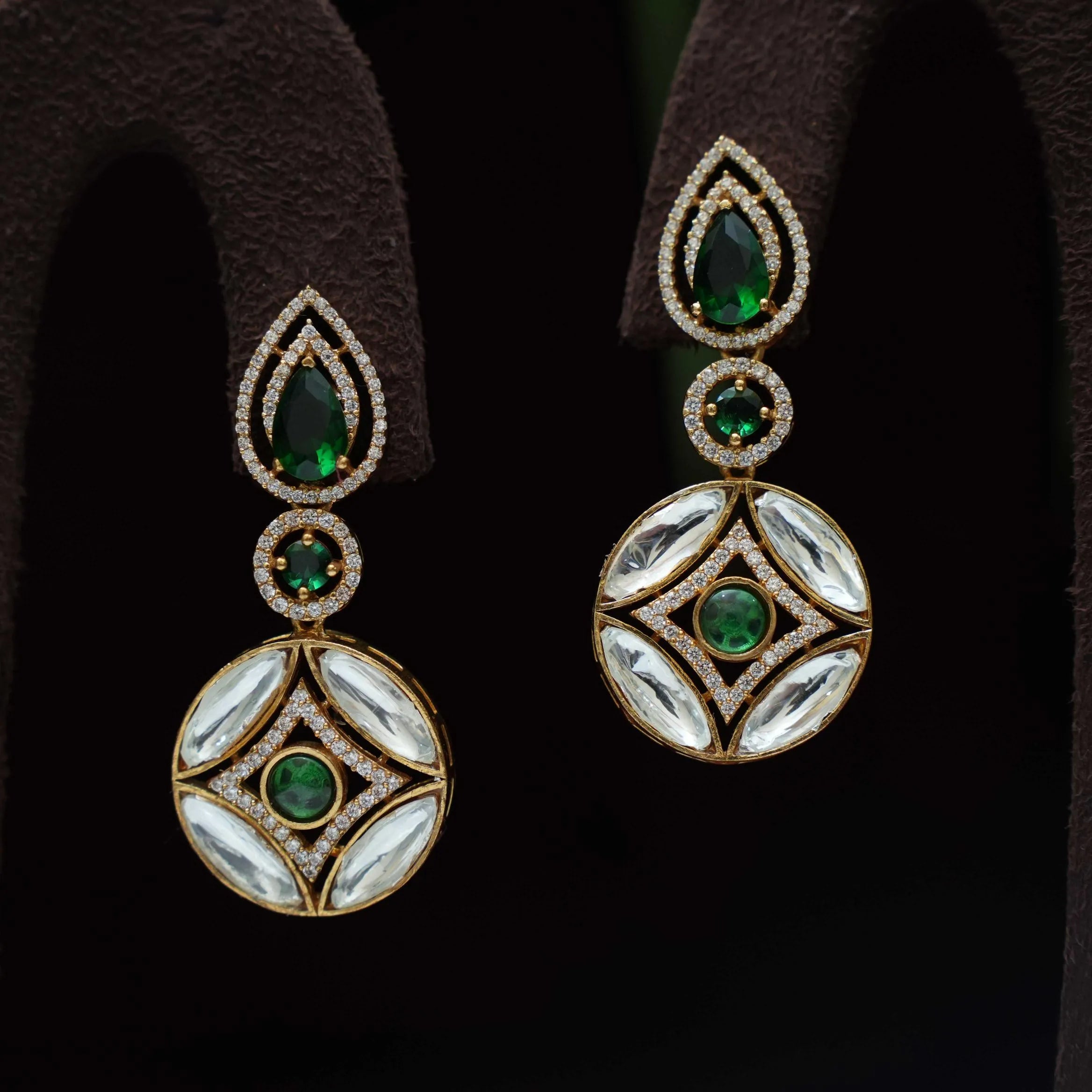 Saaruja Polki Designer Earrings - Green