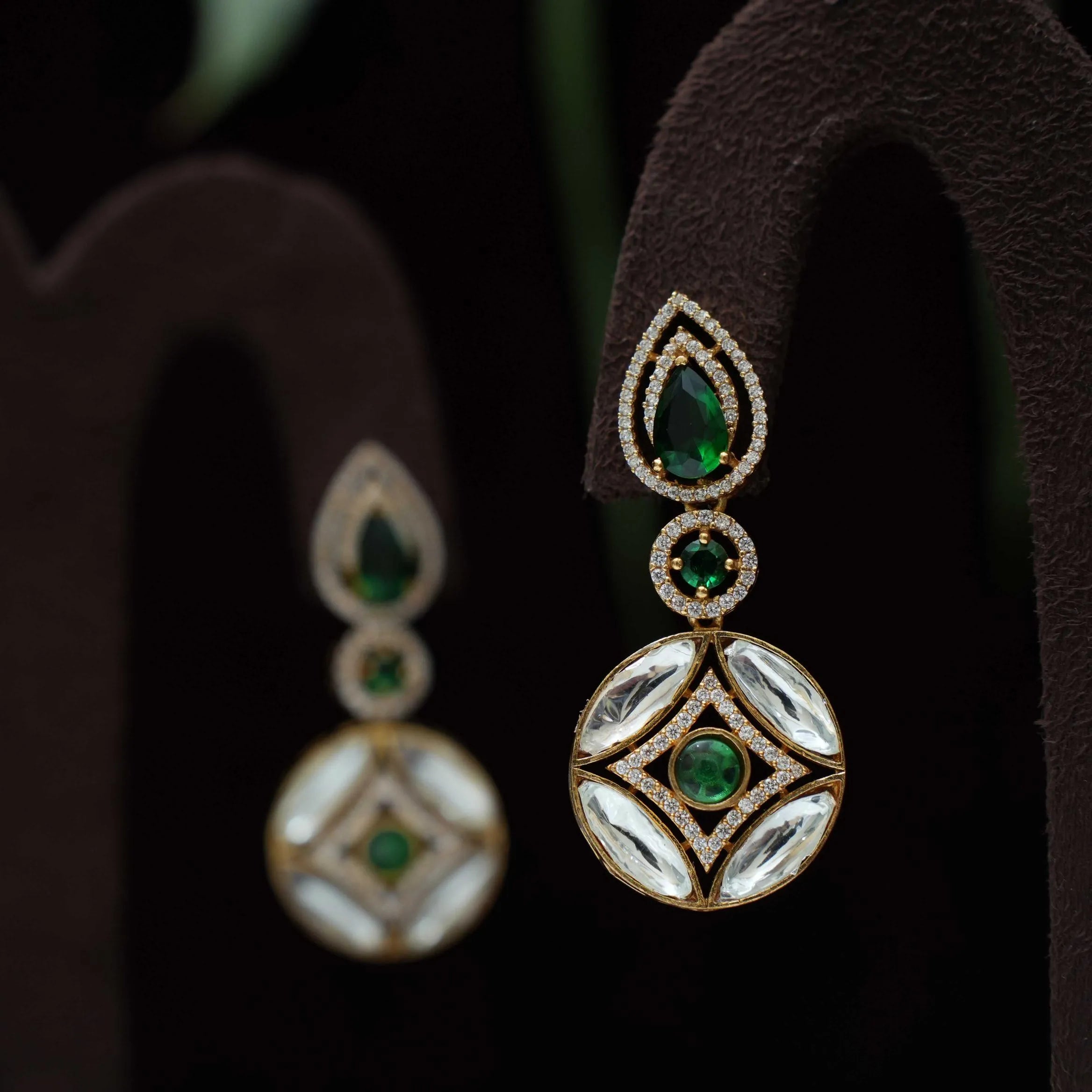 Saaruja Polki Designer Earrings - Green