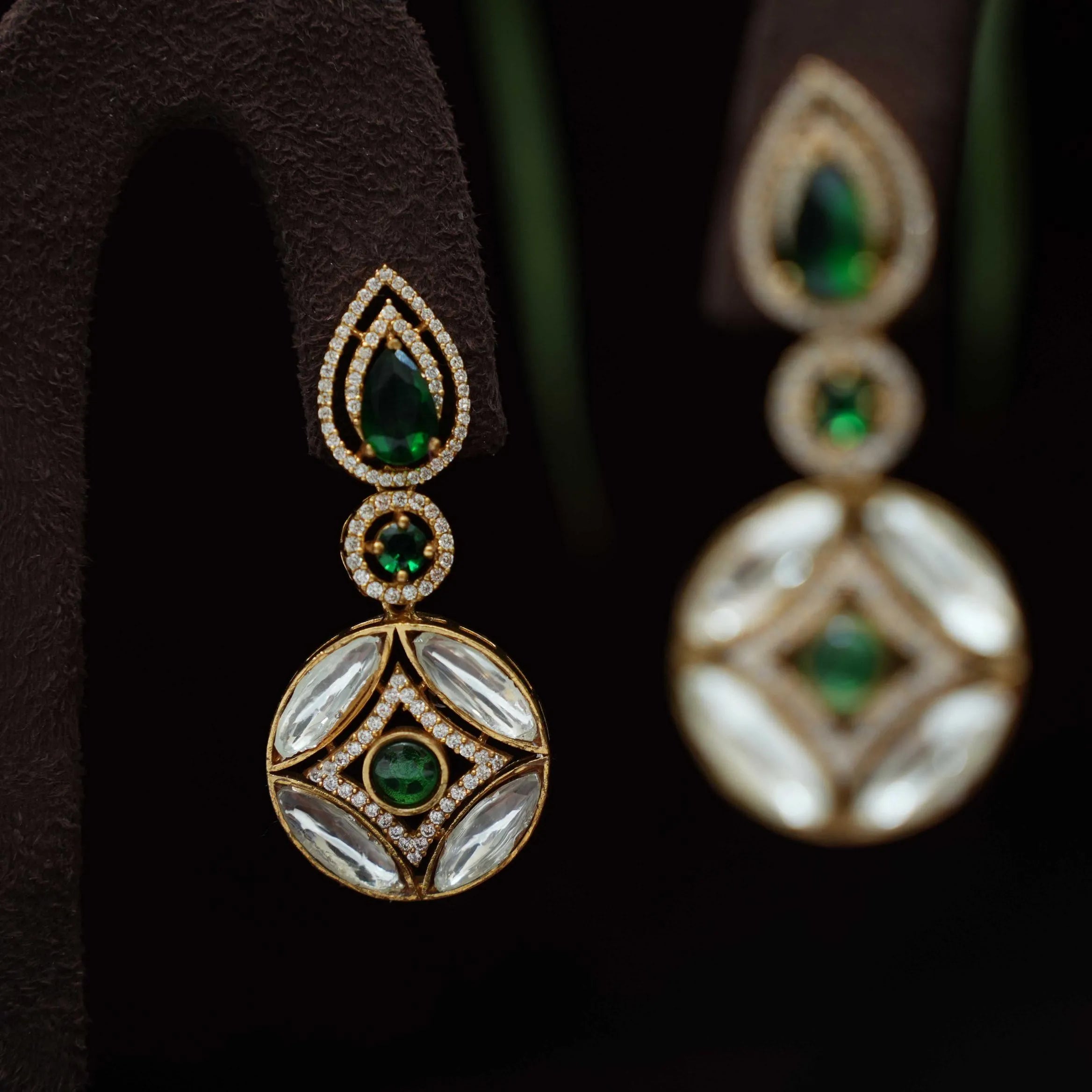 Saaruja Polki Designer Earrings - Green