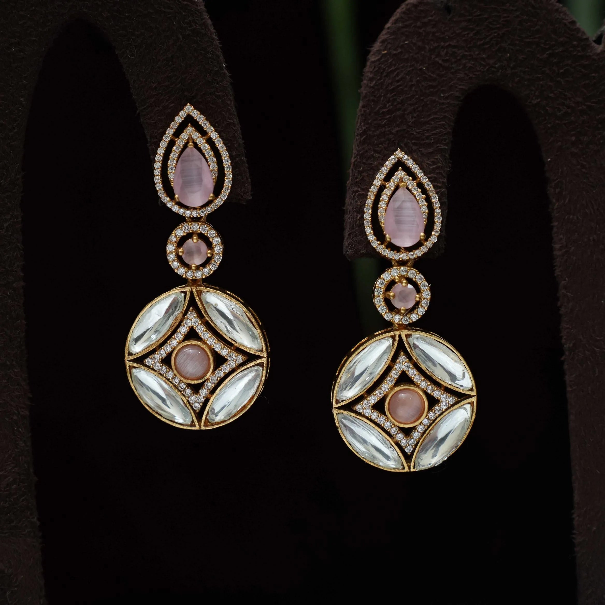 Saaruja Polki Designer Earrings - Pastel Pink