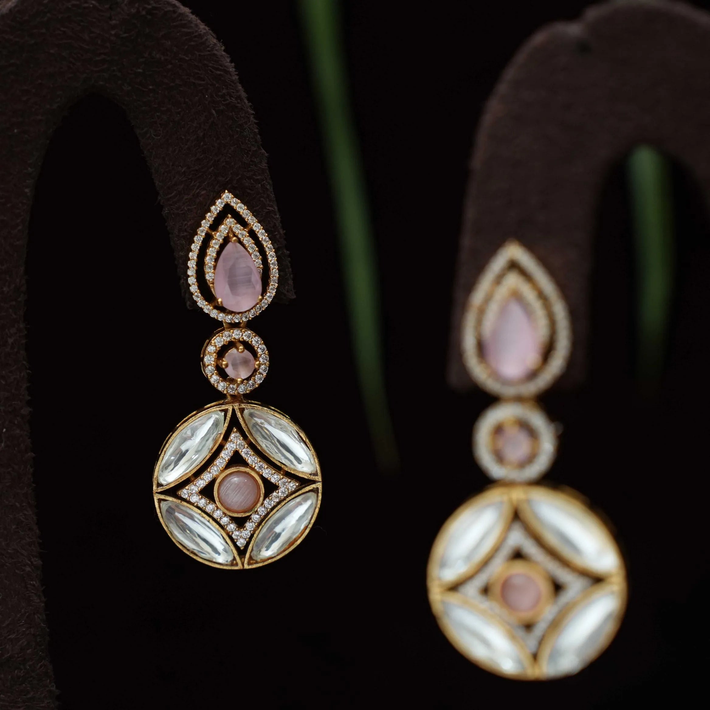 Saaruja Polki Designer Earrings - Pastel Pink