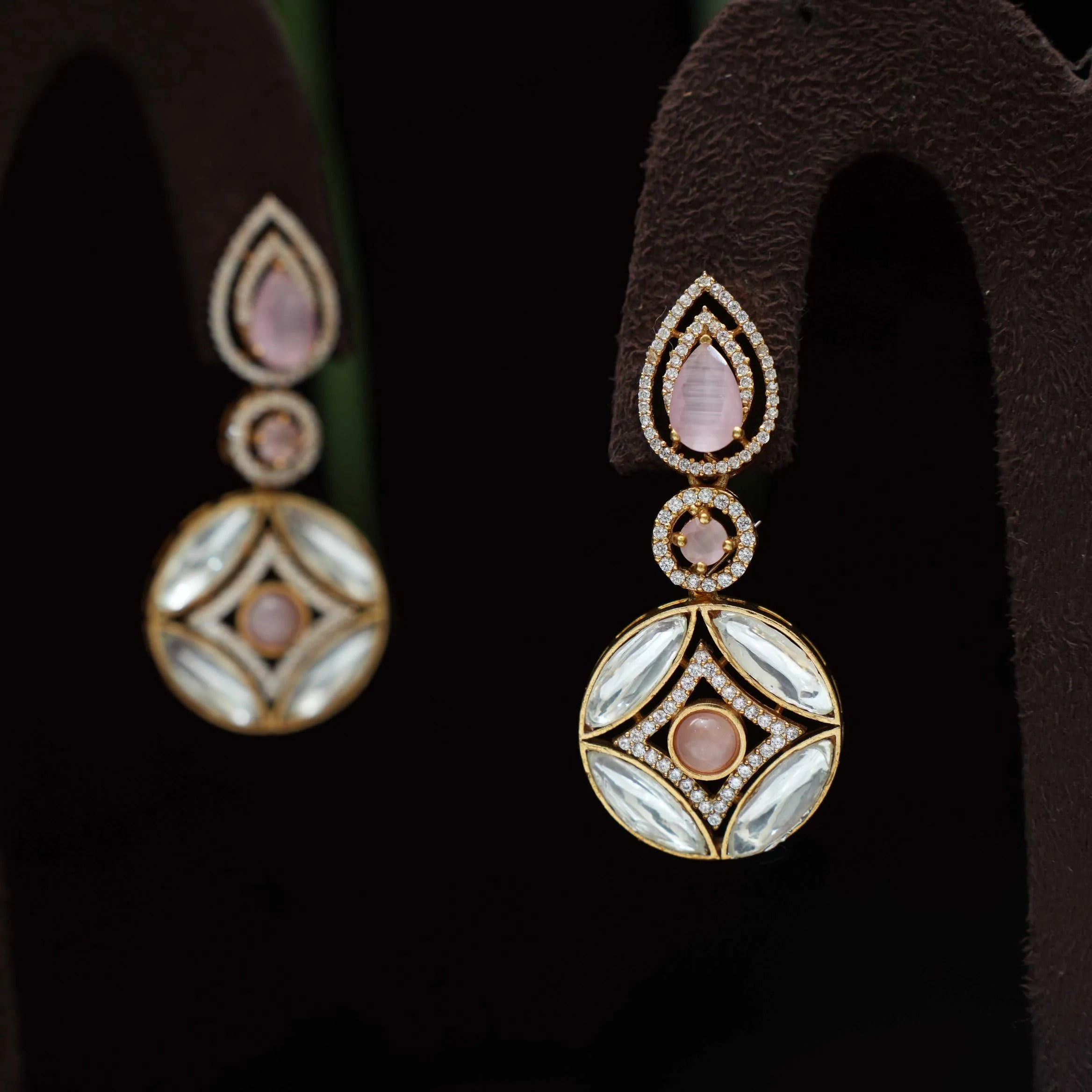 Saaruja Polki Designer Earrings - Pastel Pink