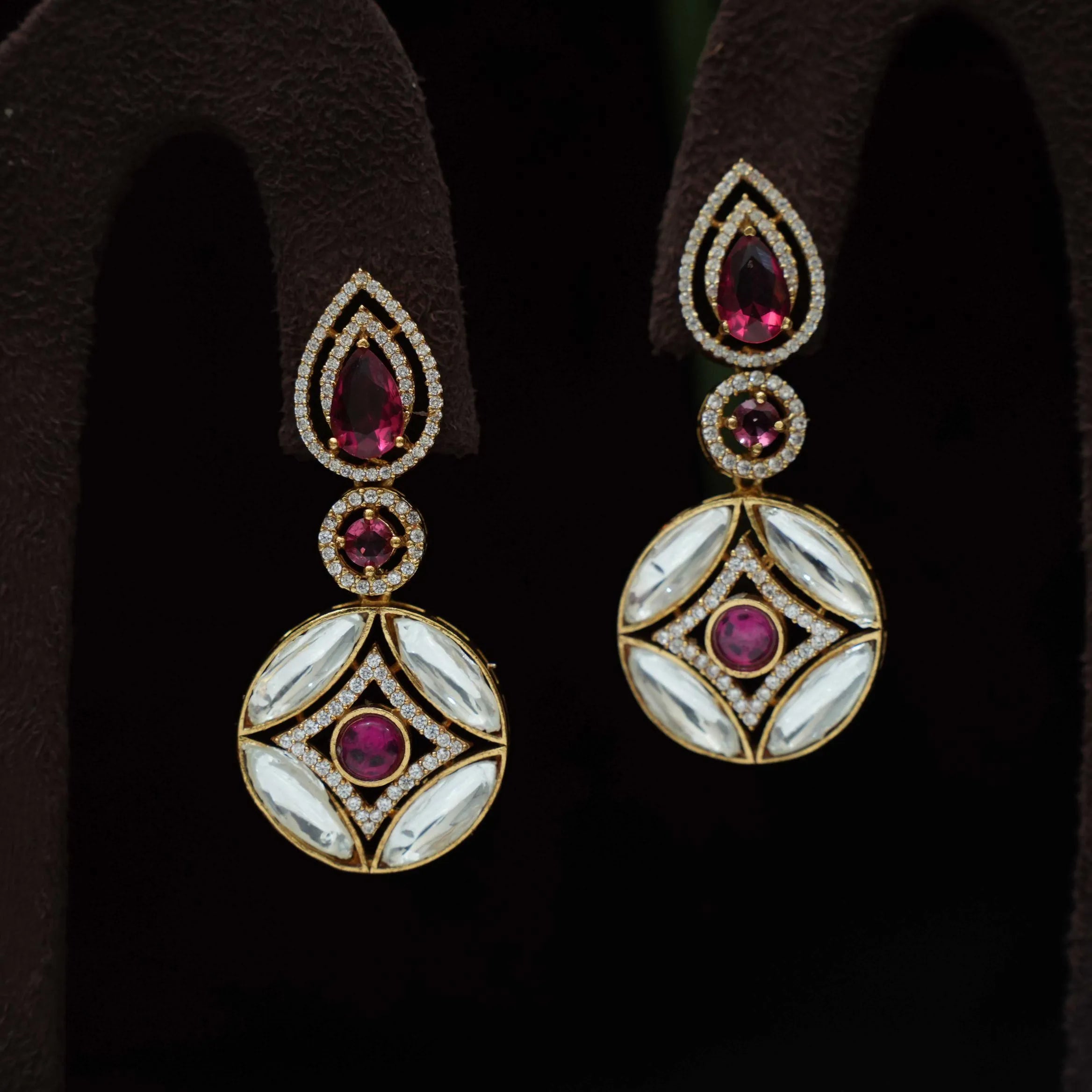 Saaruja Polki Designer Earrings - Red