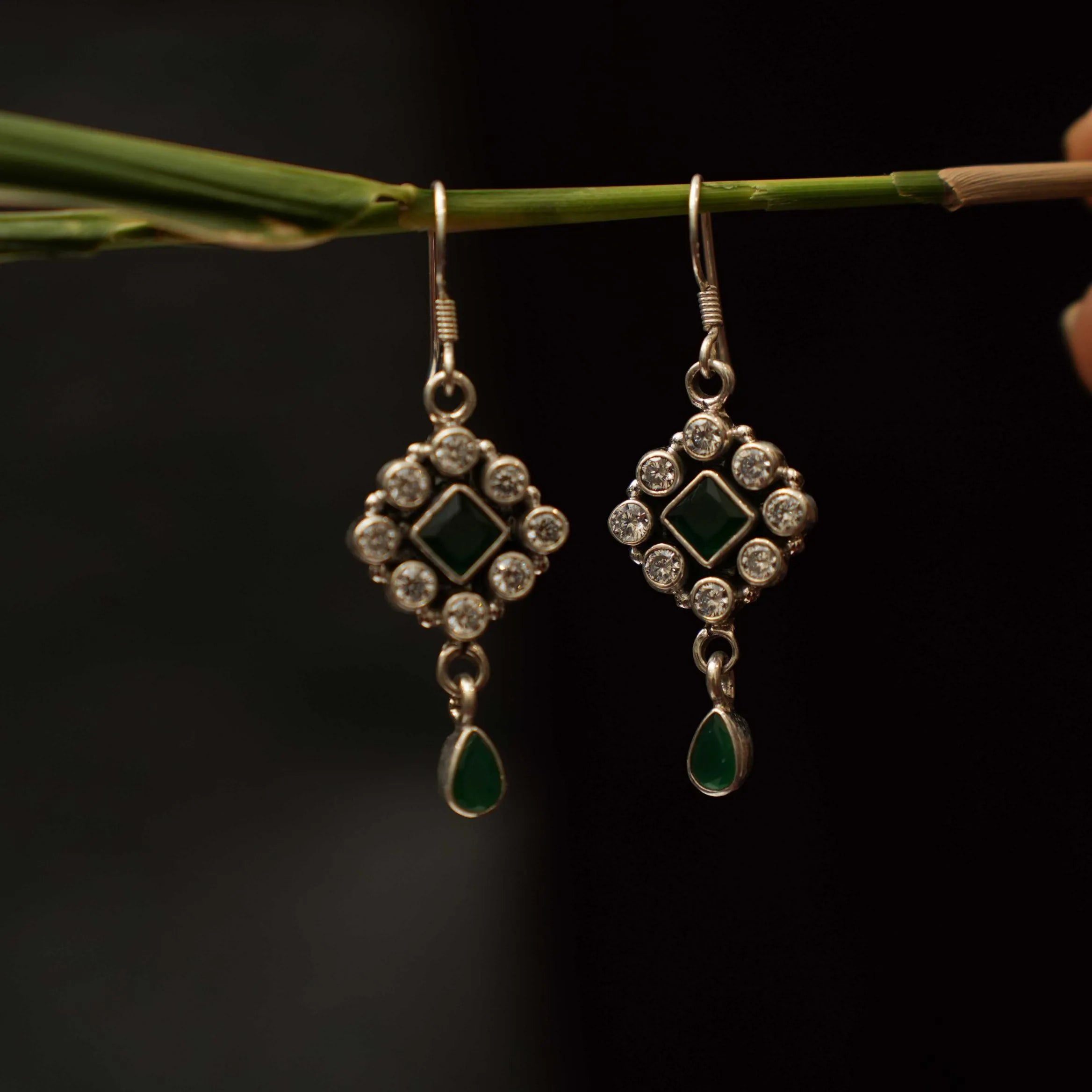 Saaruka Oxidised Earrings - Green