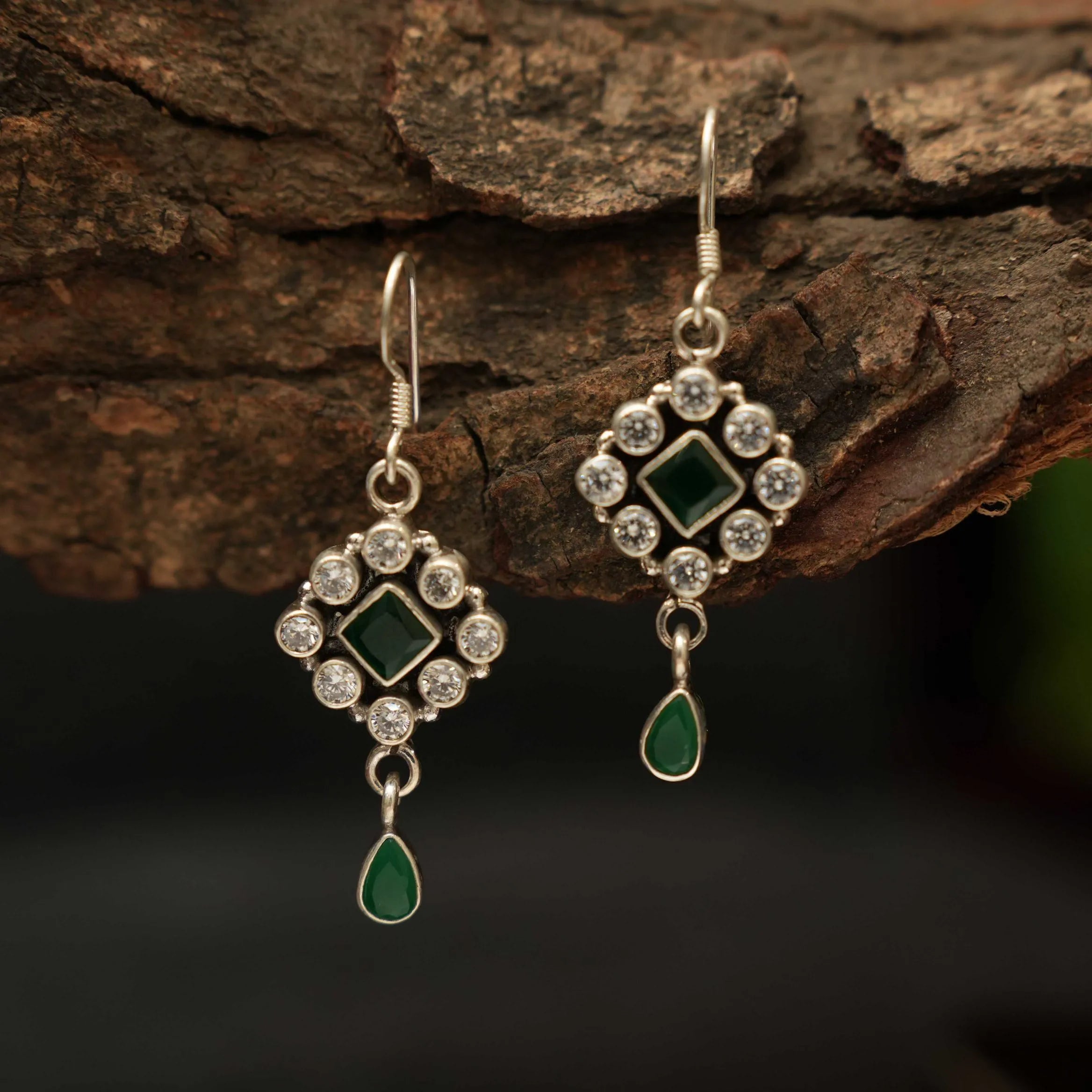 Saaruka Oxidised Earrings - Green