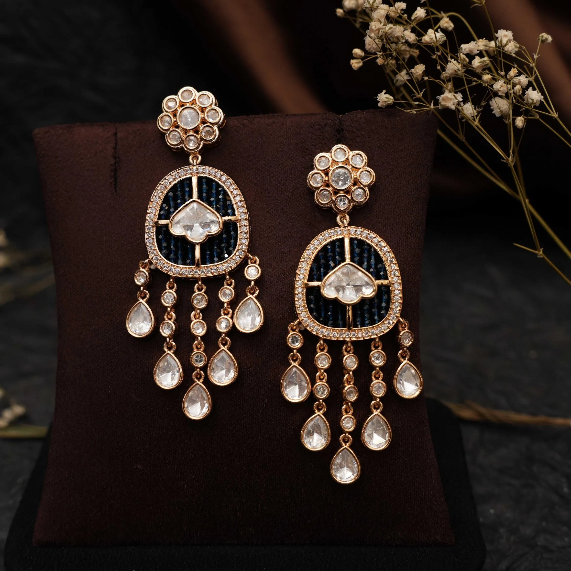 Sabrina Polki Designer Earrings - Blue