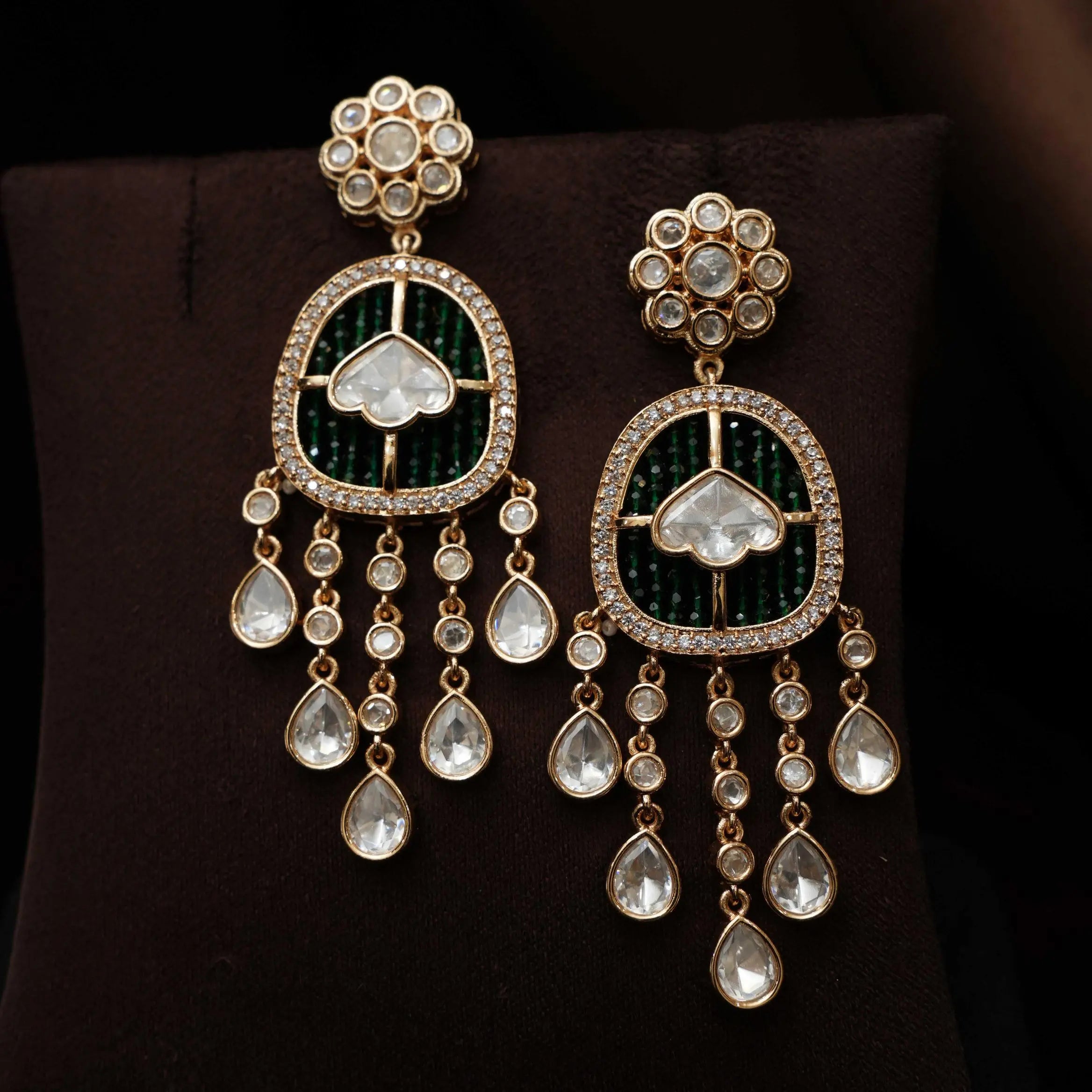 Sabrina Polki Designer Earrings - Green