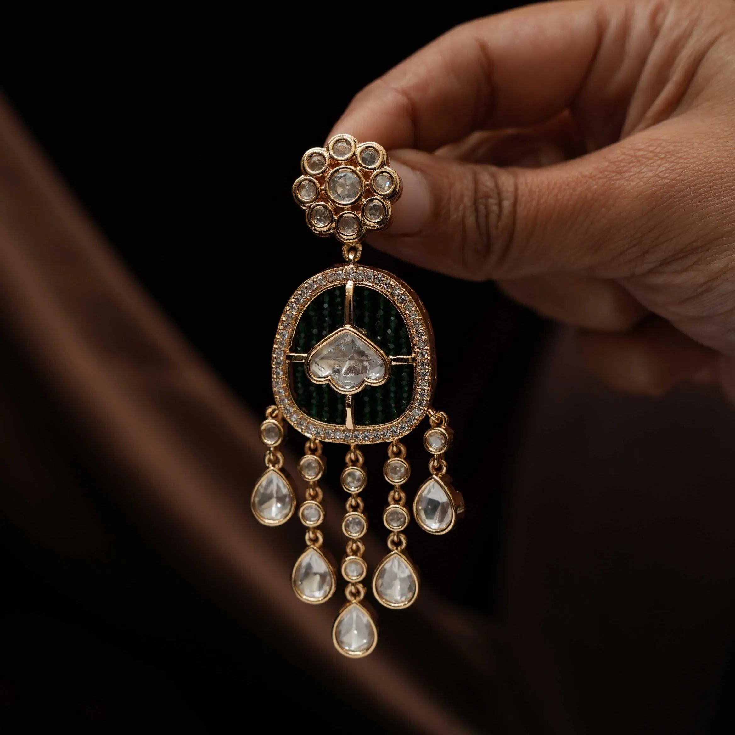 Sabrina Polki Designer Earrings - Green