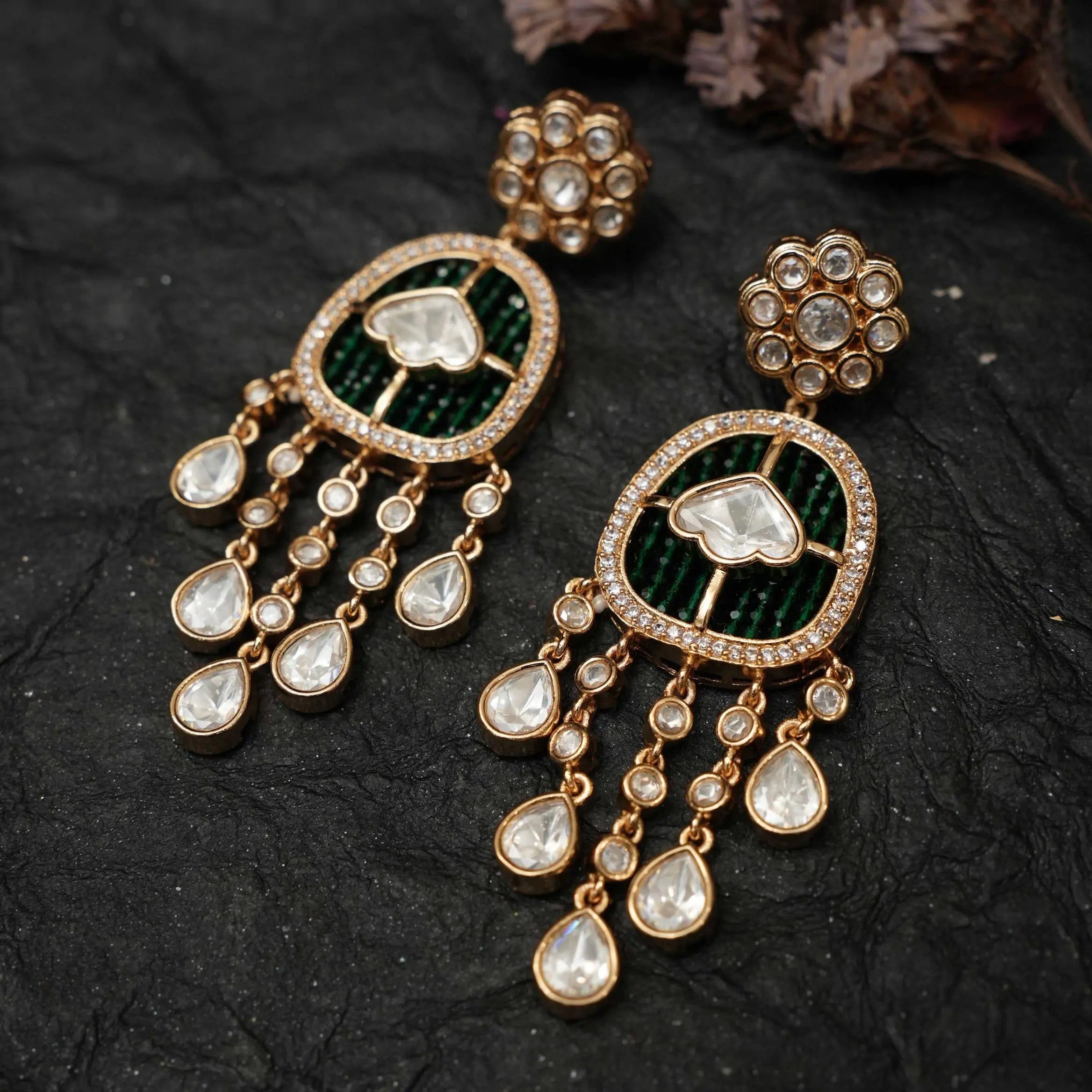 Sabrina Polki Designer Earrings - Green