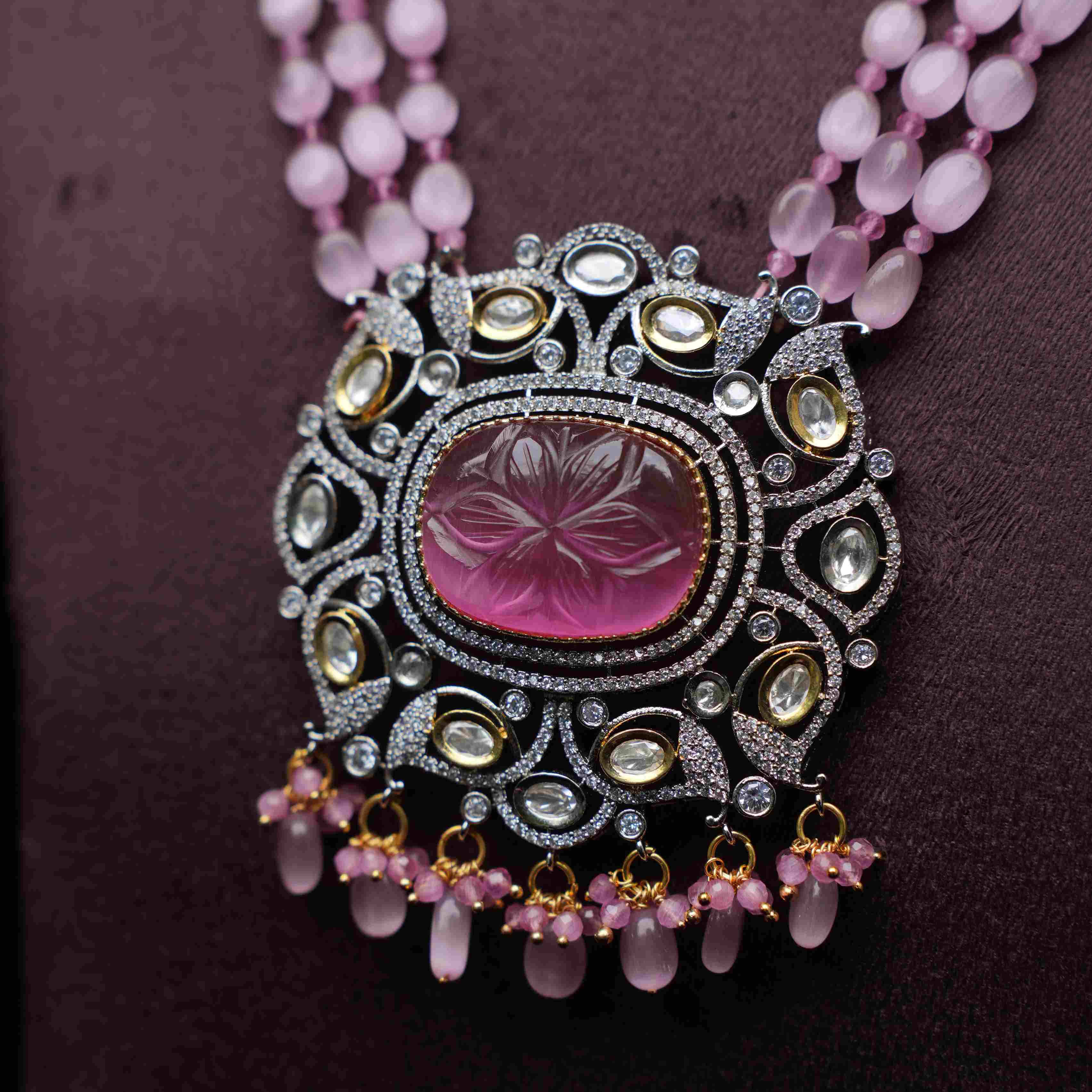 Sadhana Victorian Kundan Necklace - Pink