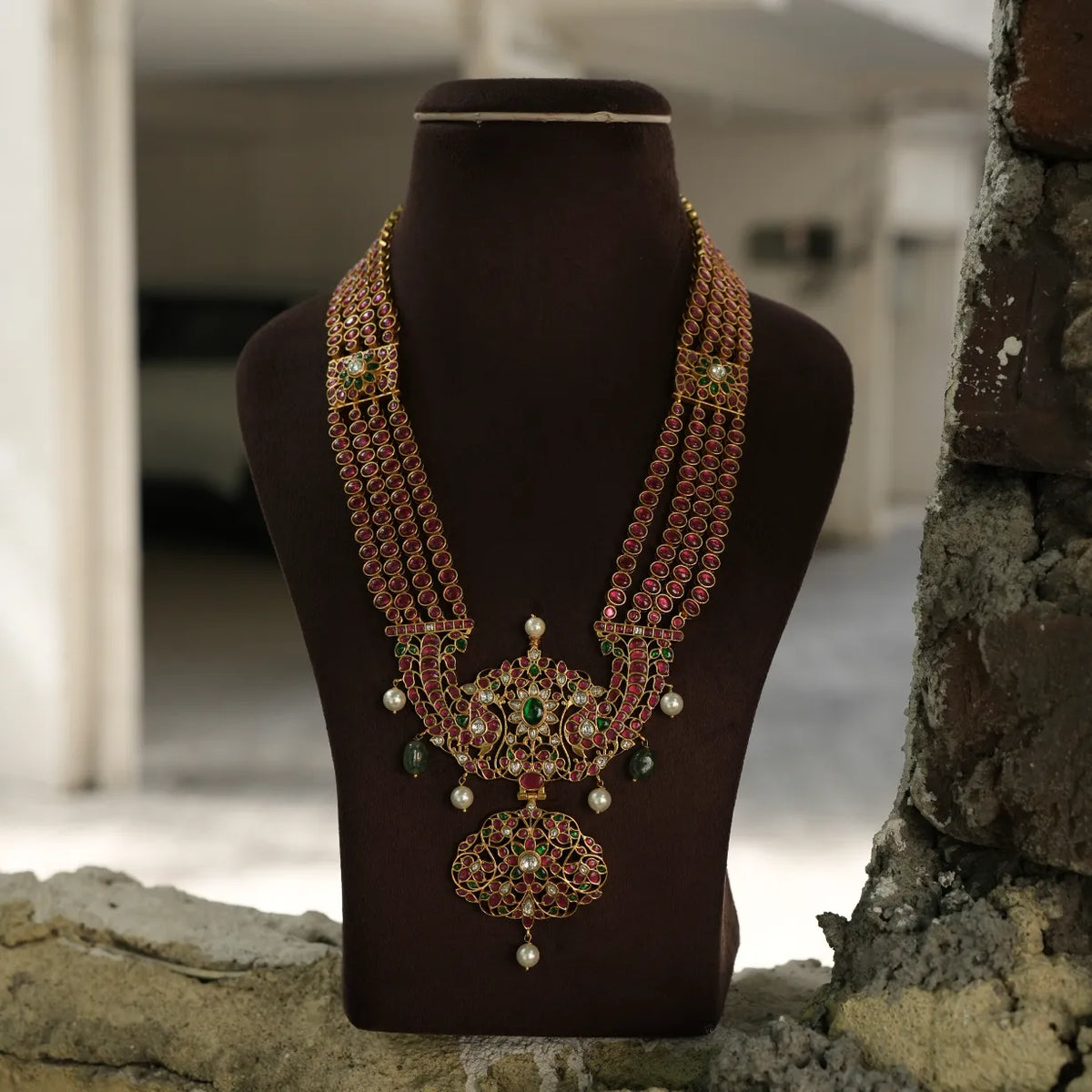 Sahasra Antique Statement Necklace - Red