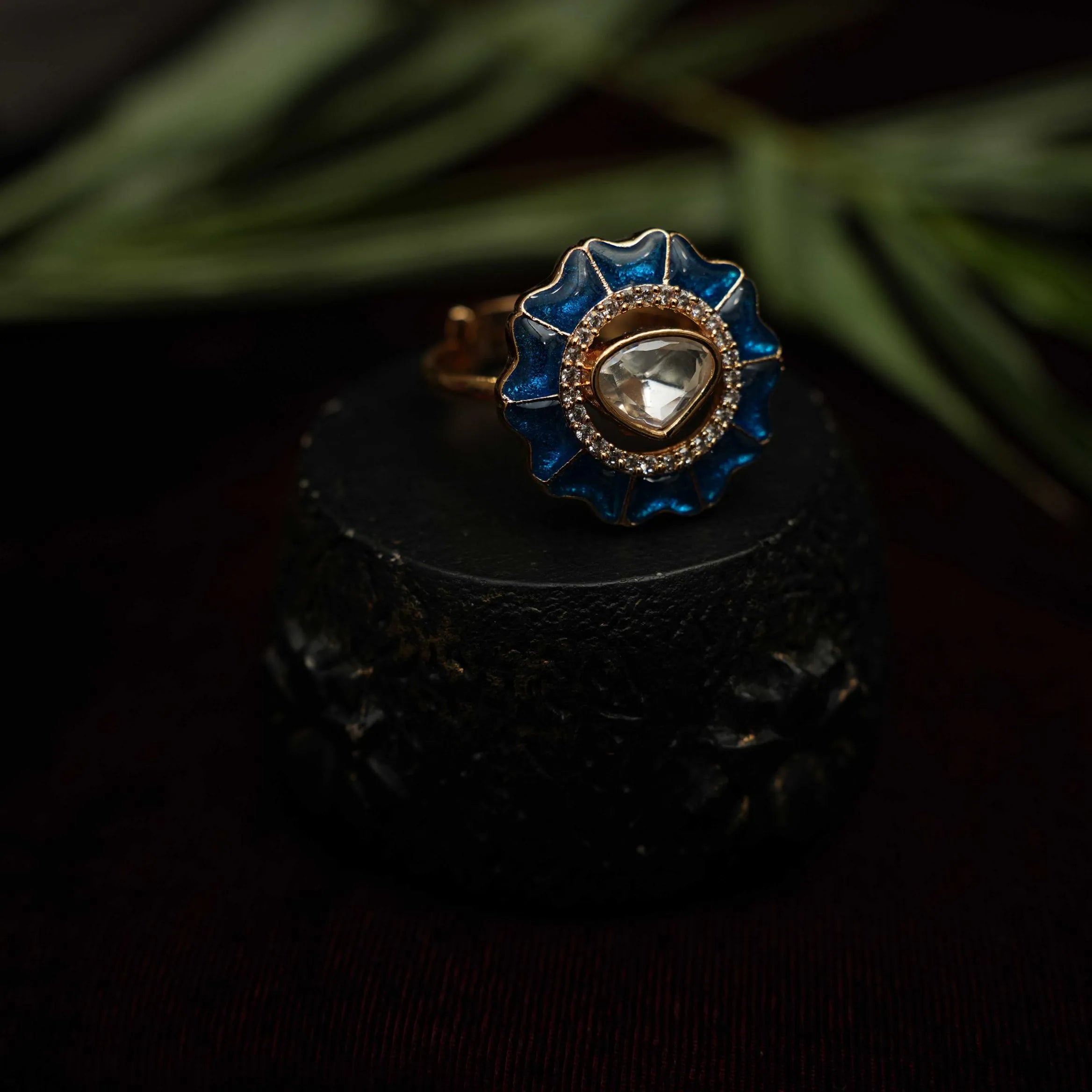 Saira Polki Ring - Blue