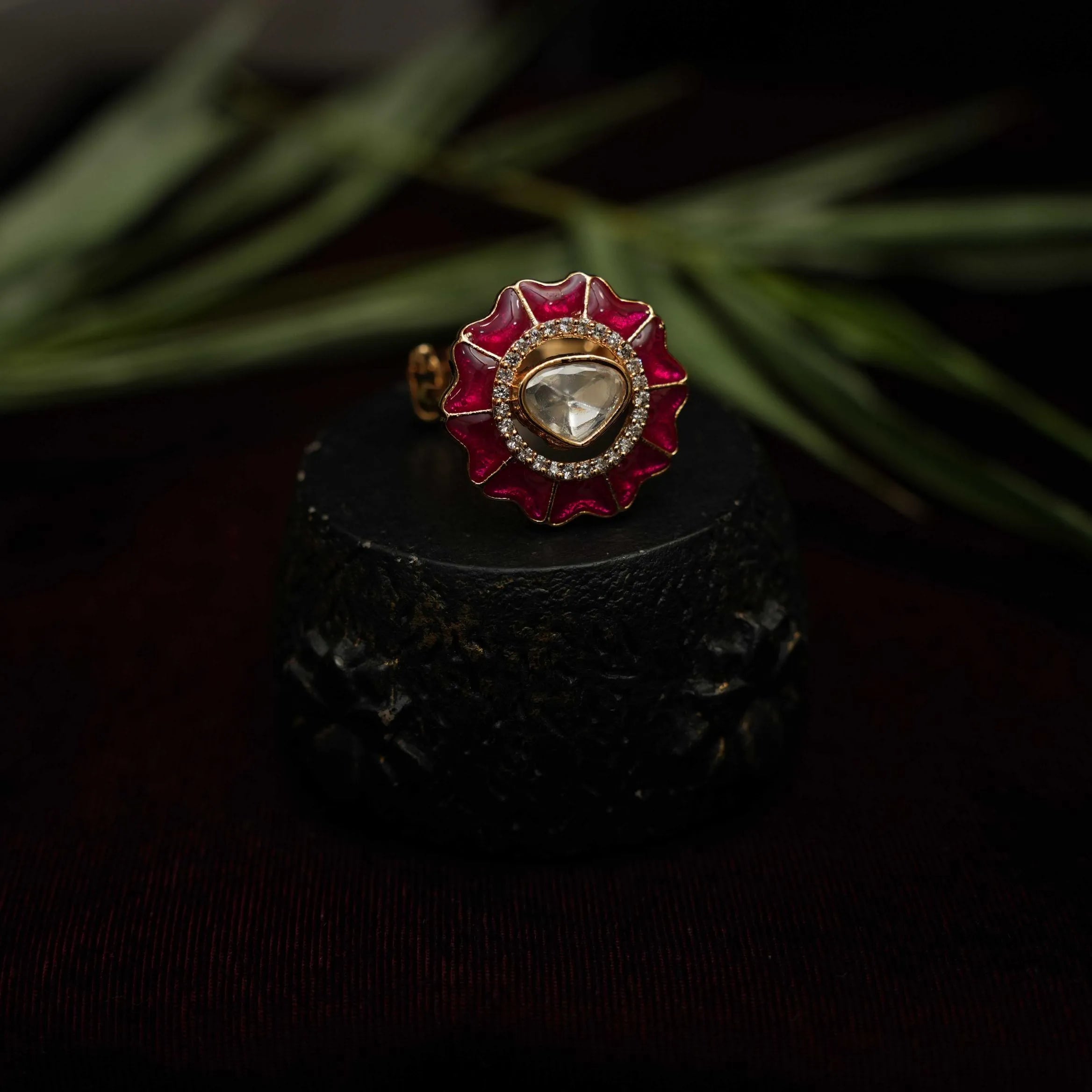 Saira Polki Ring - Red