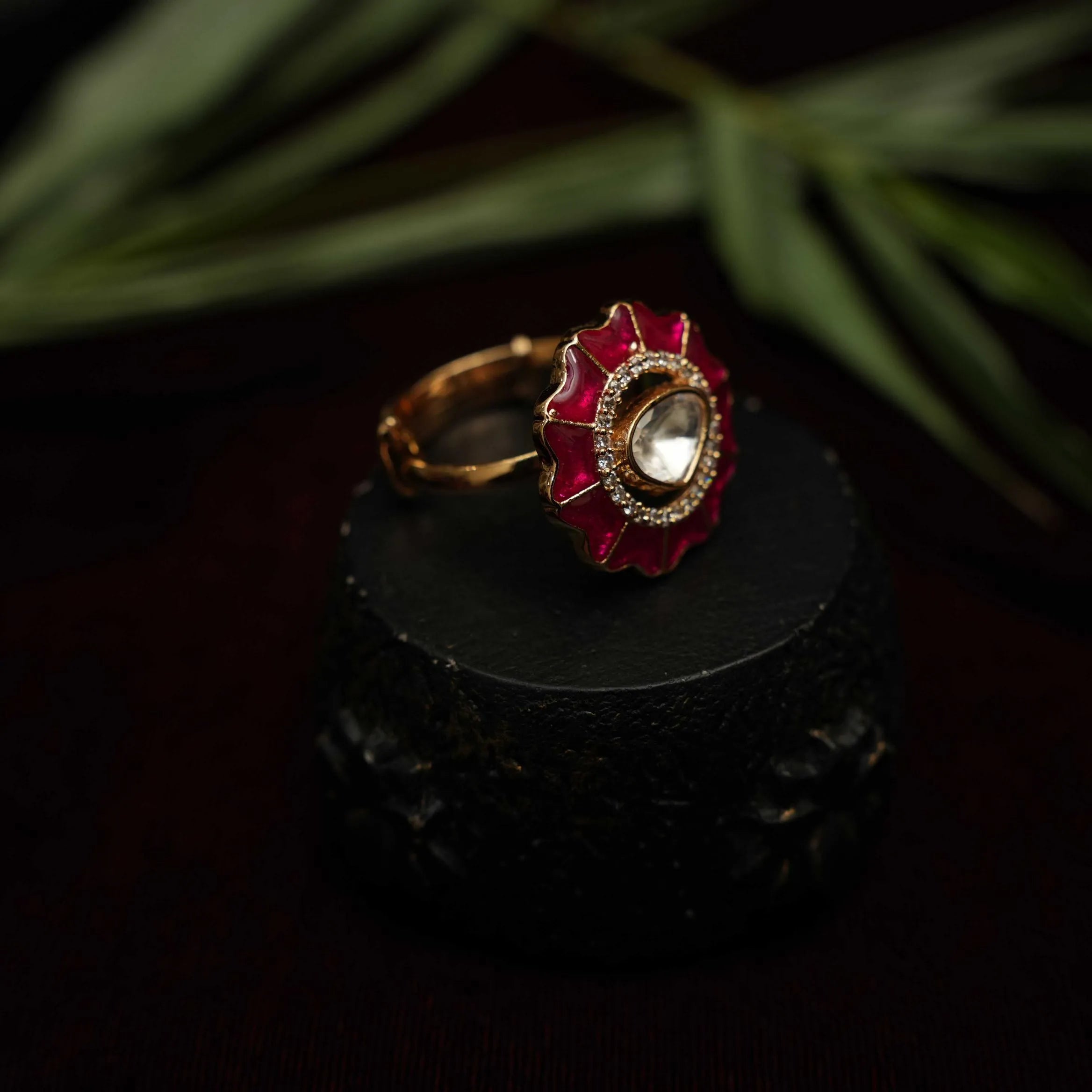 Saira Polki Ring - Red