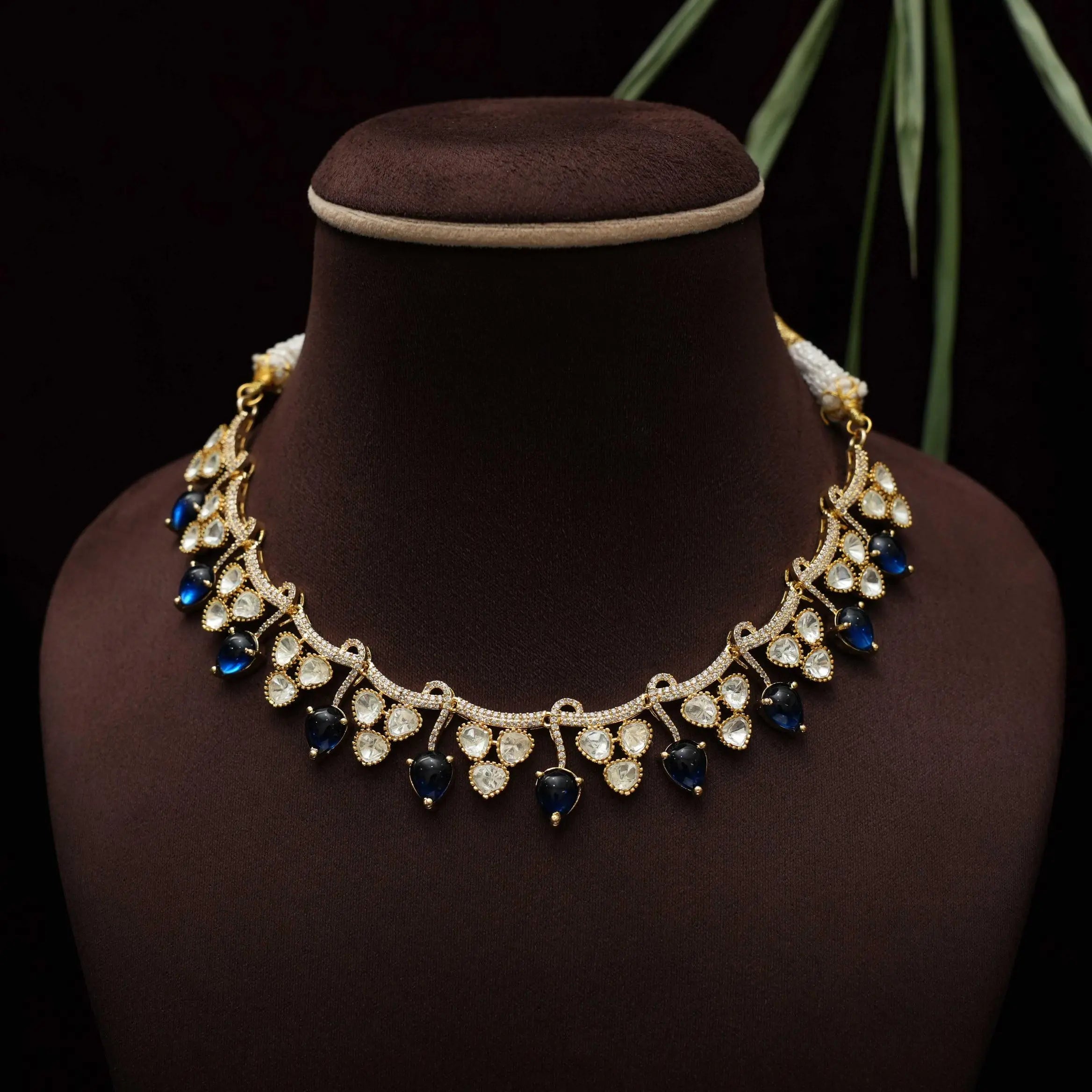 Saisha Polki Necklace - Blue