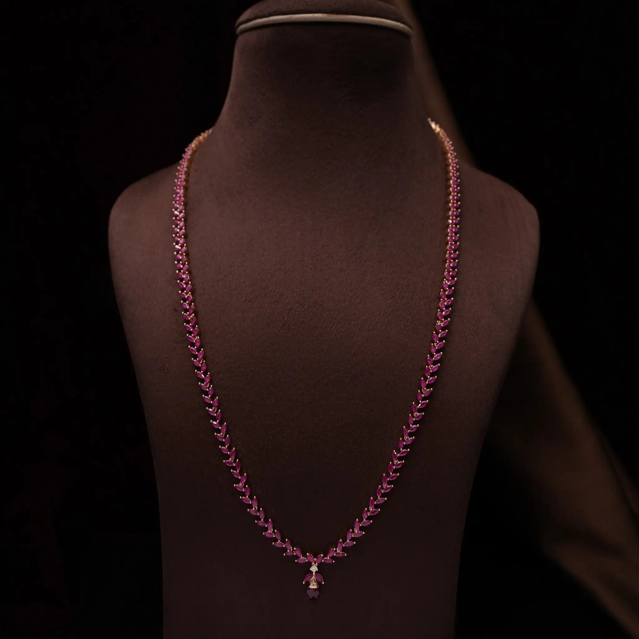Sakti Zircon Necklace -  Long Reddish Pink