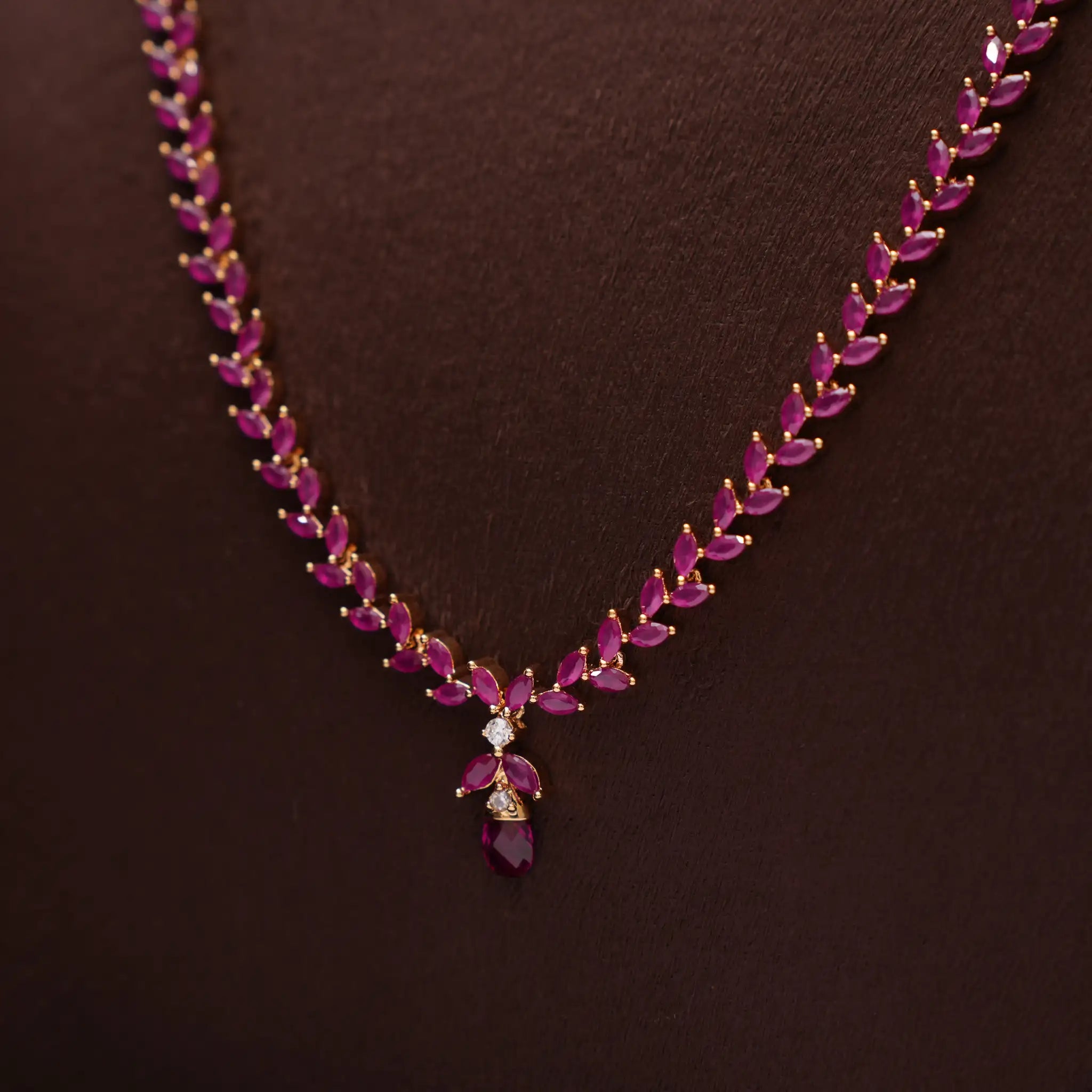 Sakti Zircon Necklace -  Long Reddish Pink