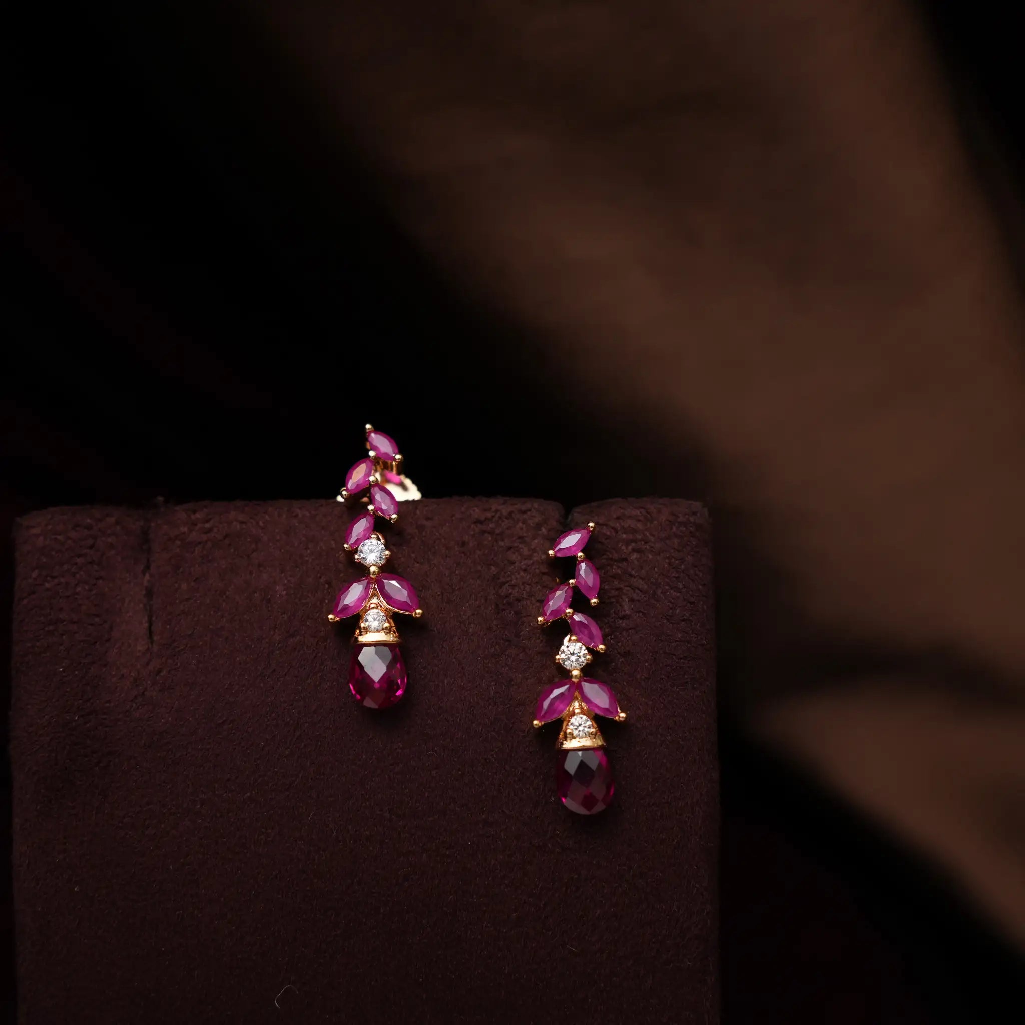 Sakti Zircon Necklace -  Long Reddish Pink