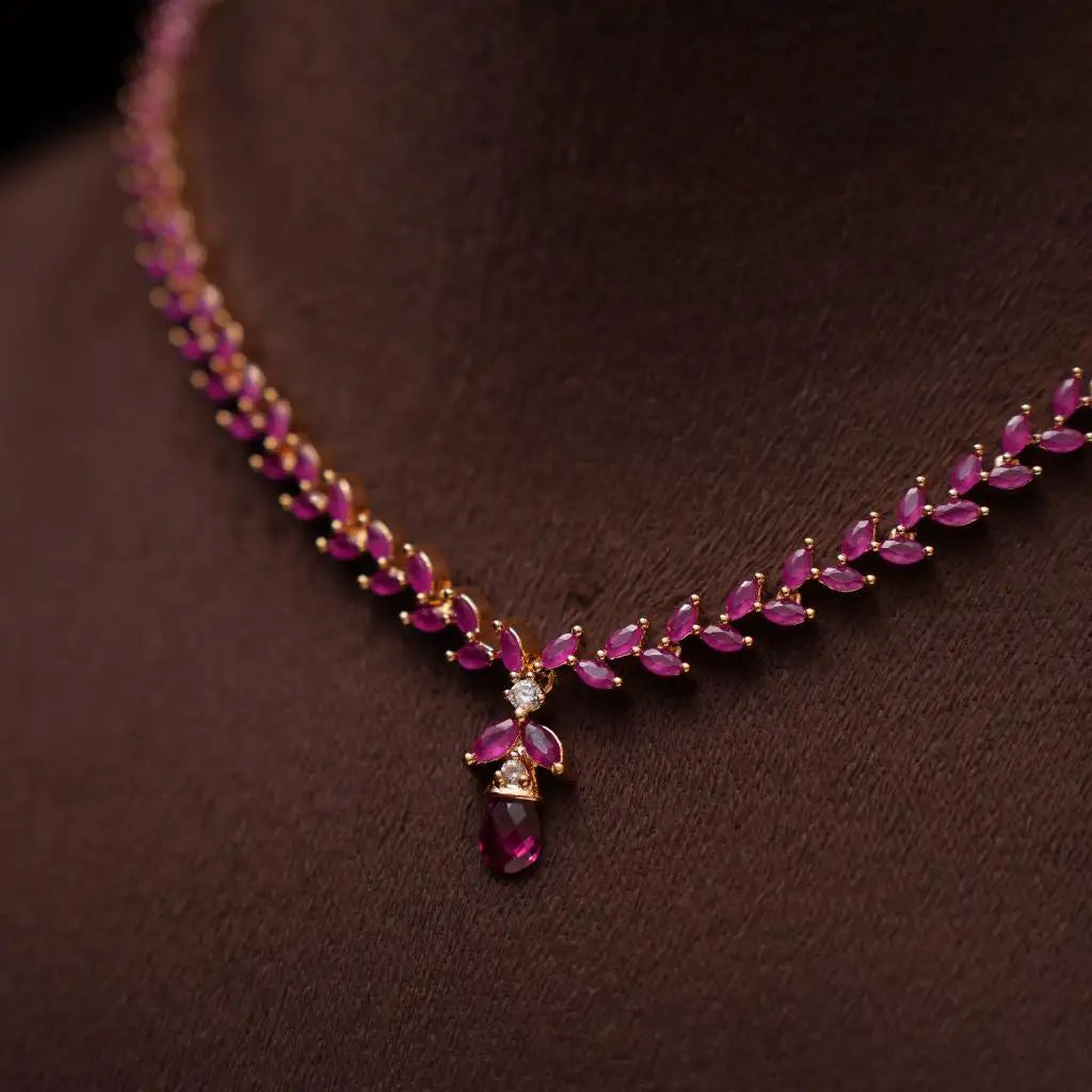 Sakti Zircon Necklace - Reddish Pink
