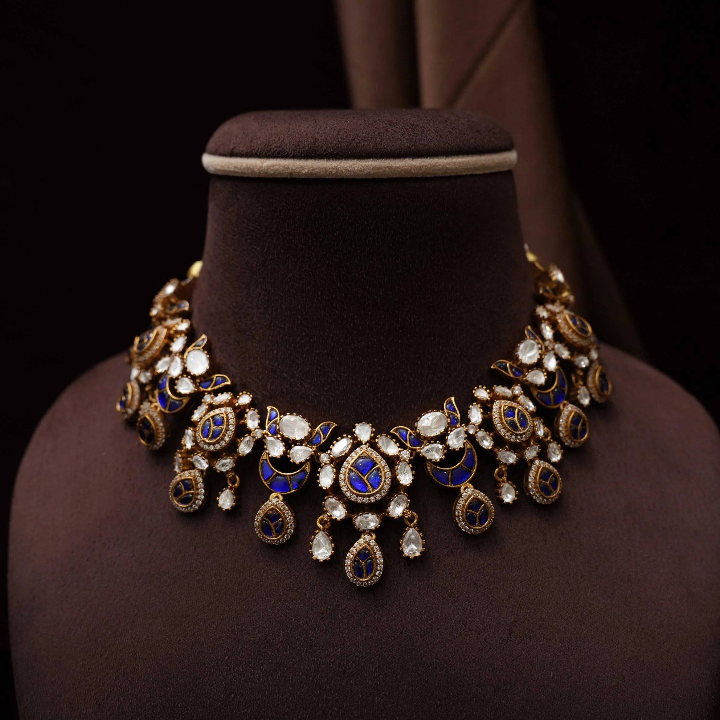 Samaira Victorian Polki Necklace - Blue