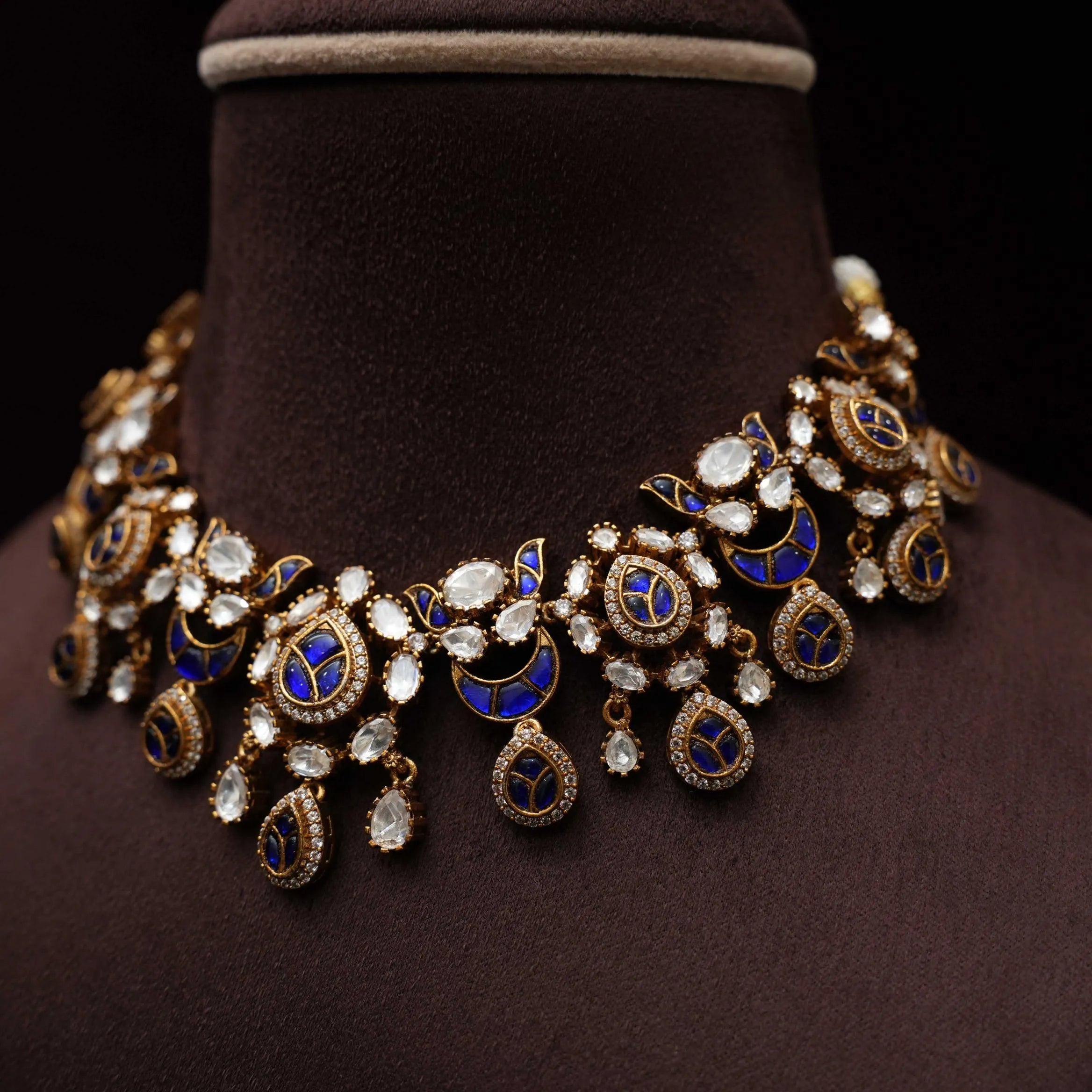 Samaira Victorian Polki Necklace - Blue