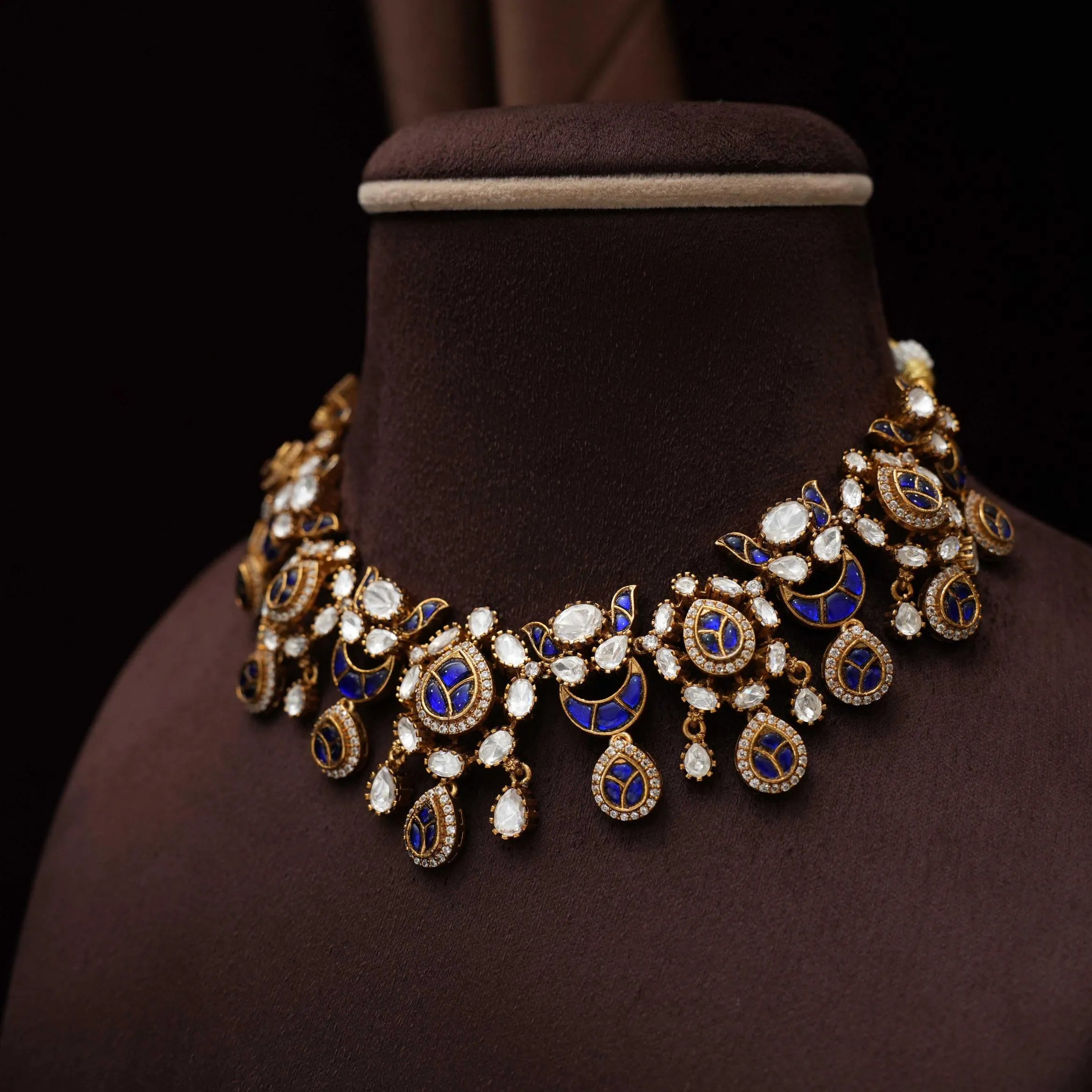 Samaira Victorian Polki Necklace - Blue