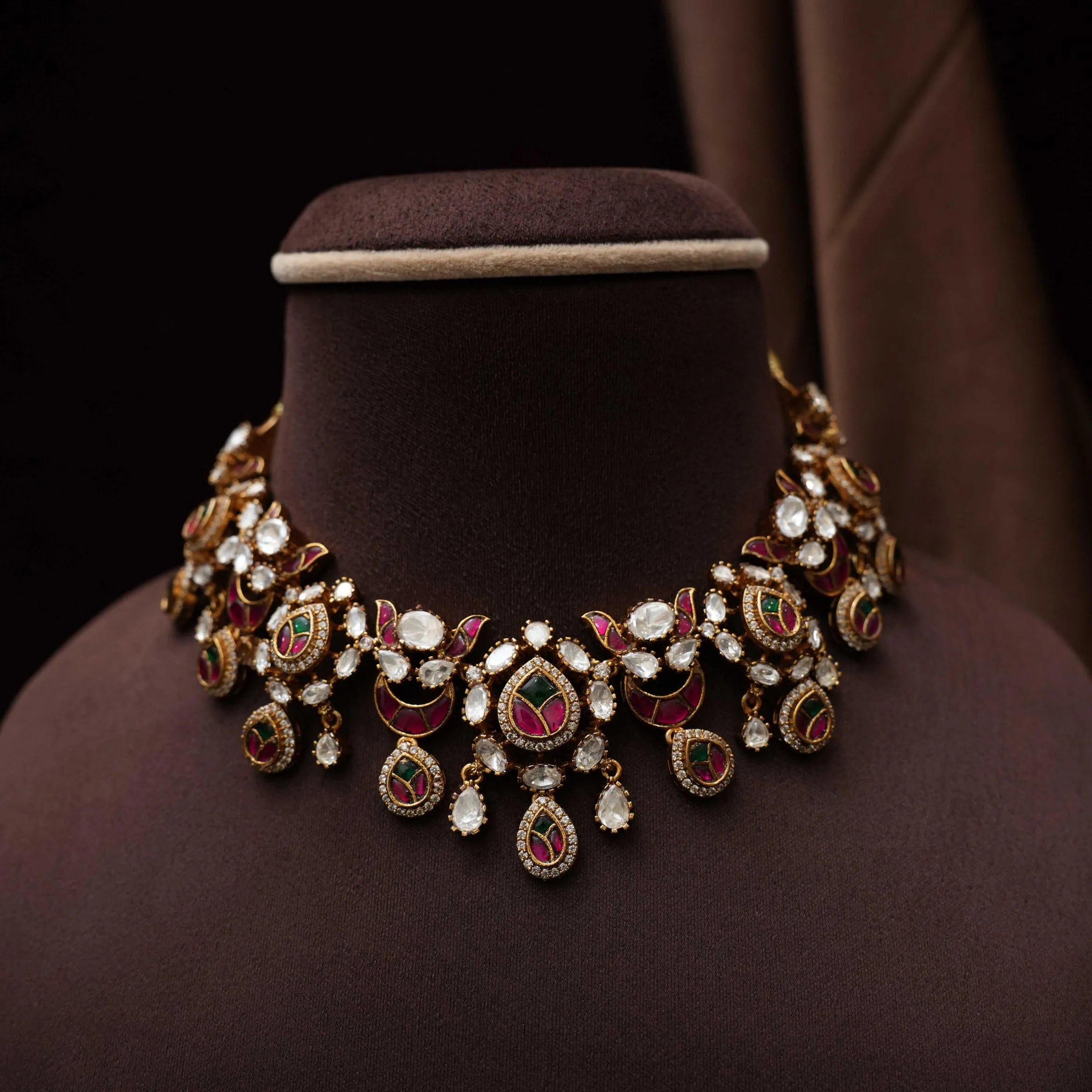 Samaira Victorian Polki Necklace - Red