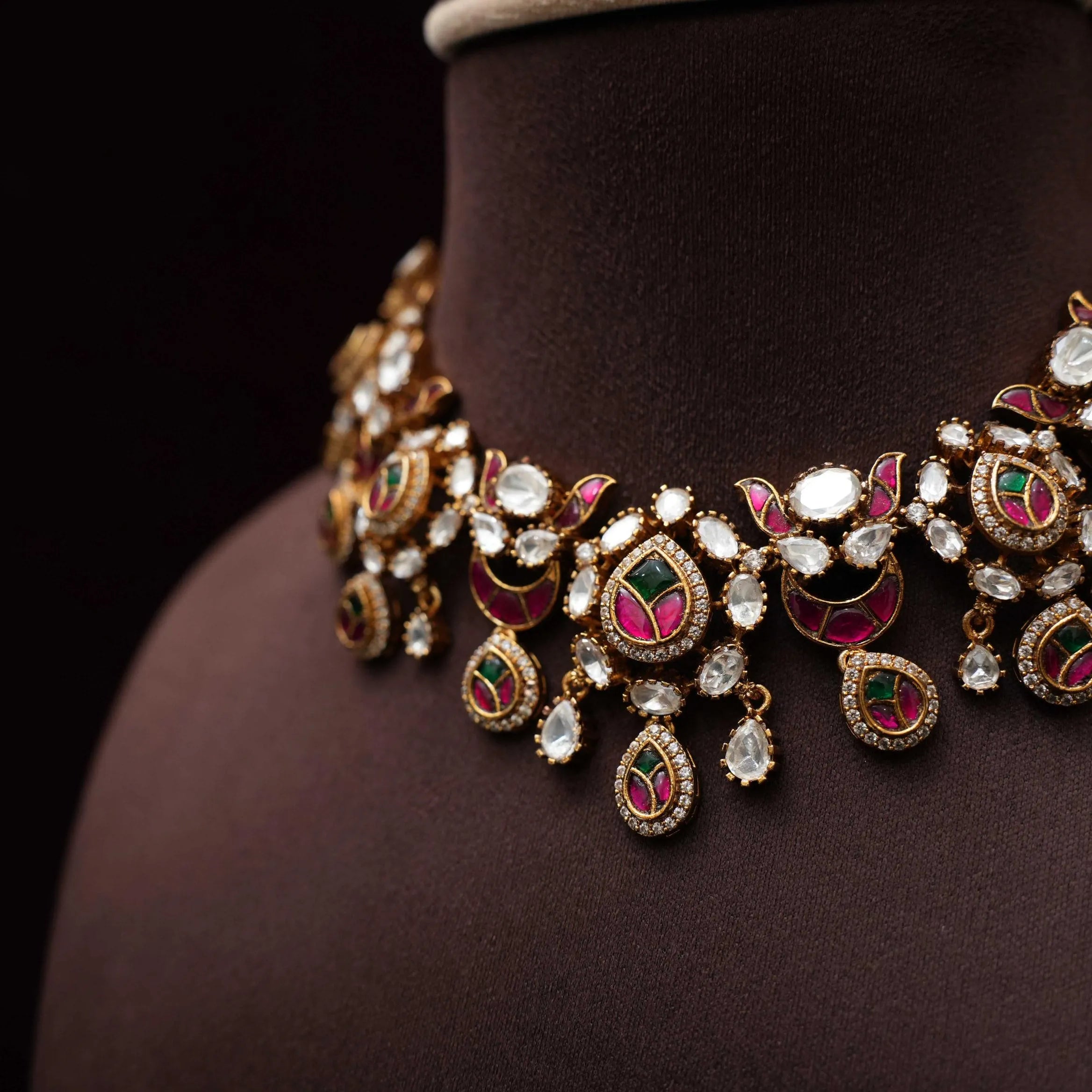 Samaira Victorian Polki Necklace - Red