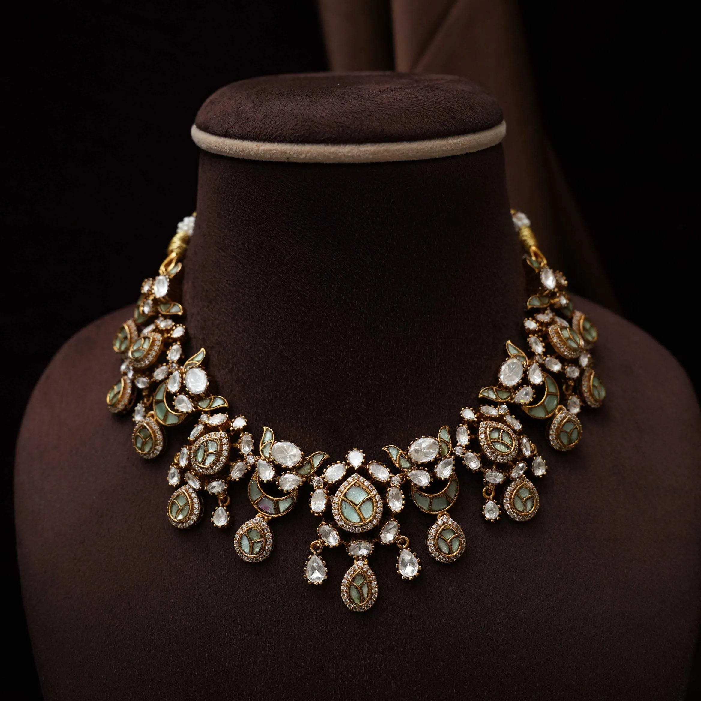 Samaira Victorian Polki Necklace - Pastel Green