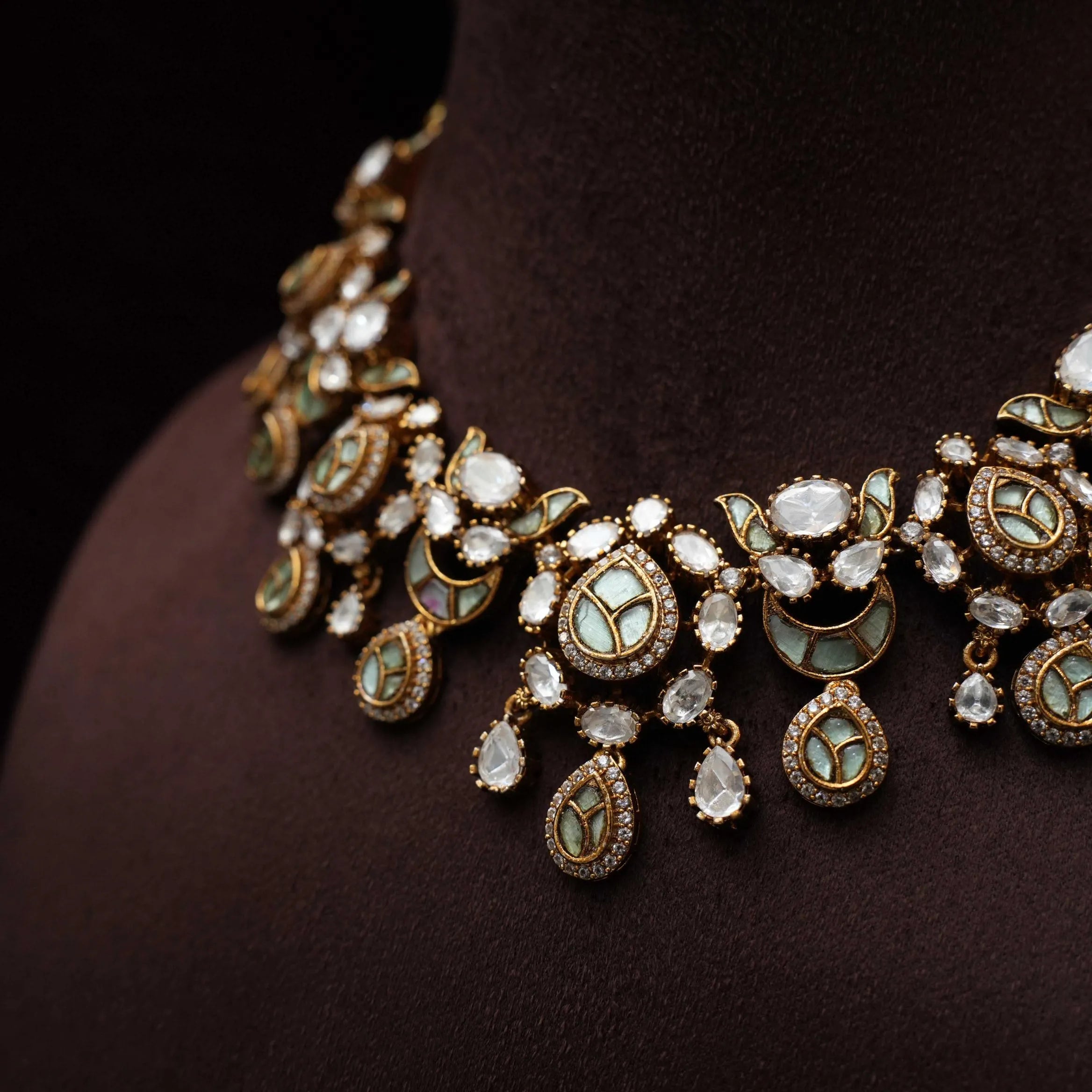 Samaira Victorian Polki Necklace - Pastel Green