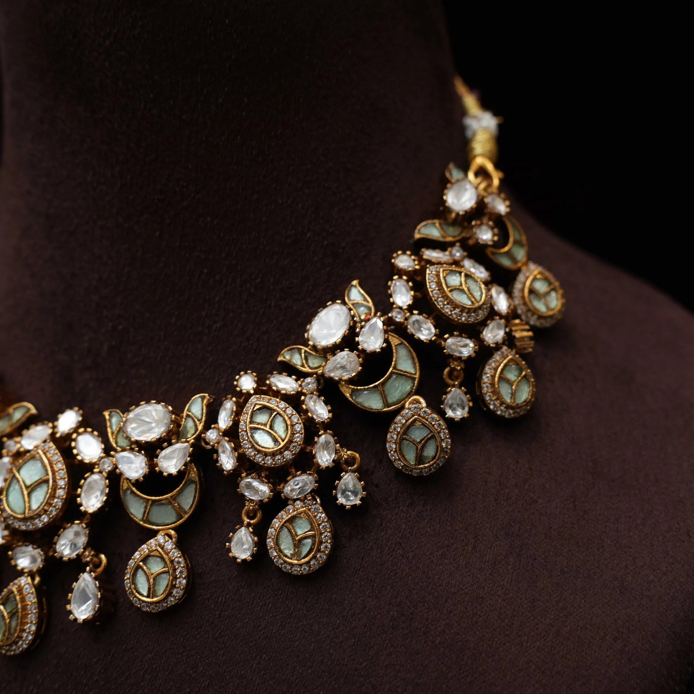 Samaira Victorian Polki Necklace - Pastel Green