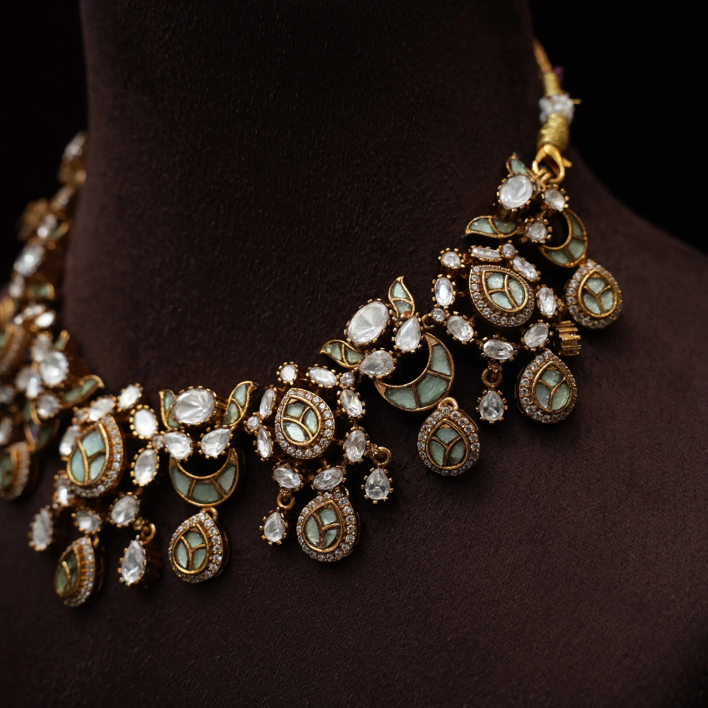 Samaira Victorian Polki Necklace - Pastel Green