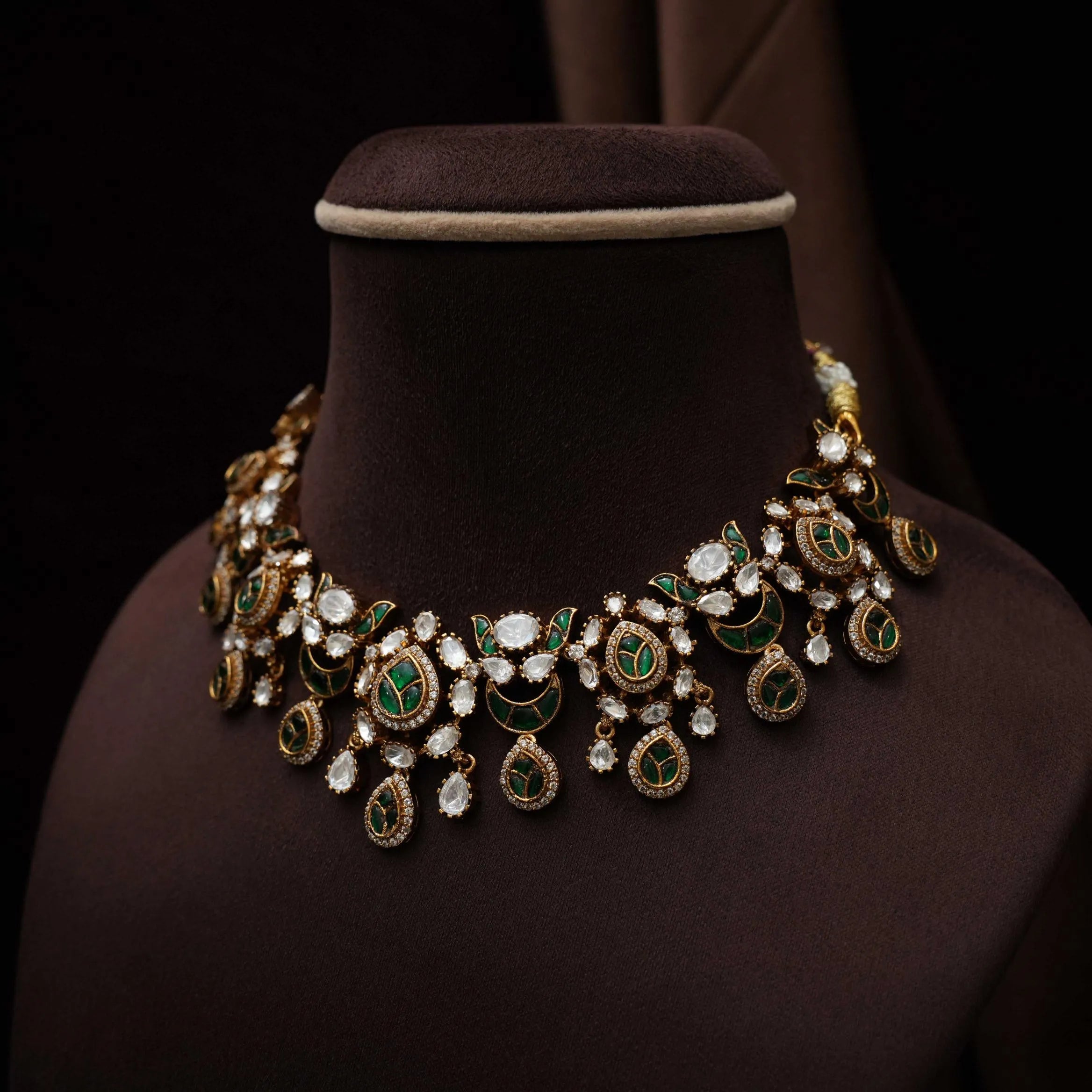 Samaira Victorian Polki Necklace - Dark Green