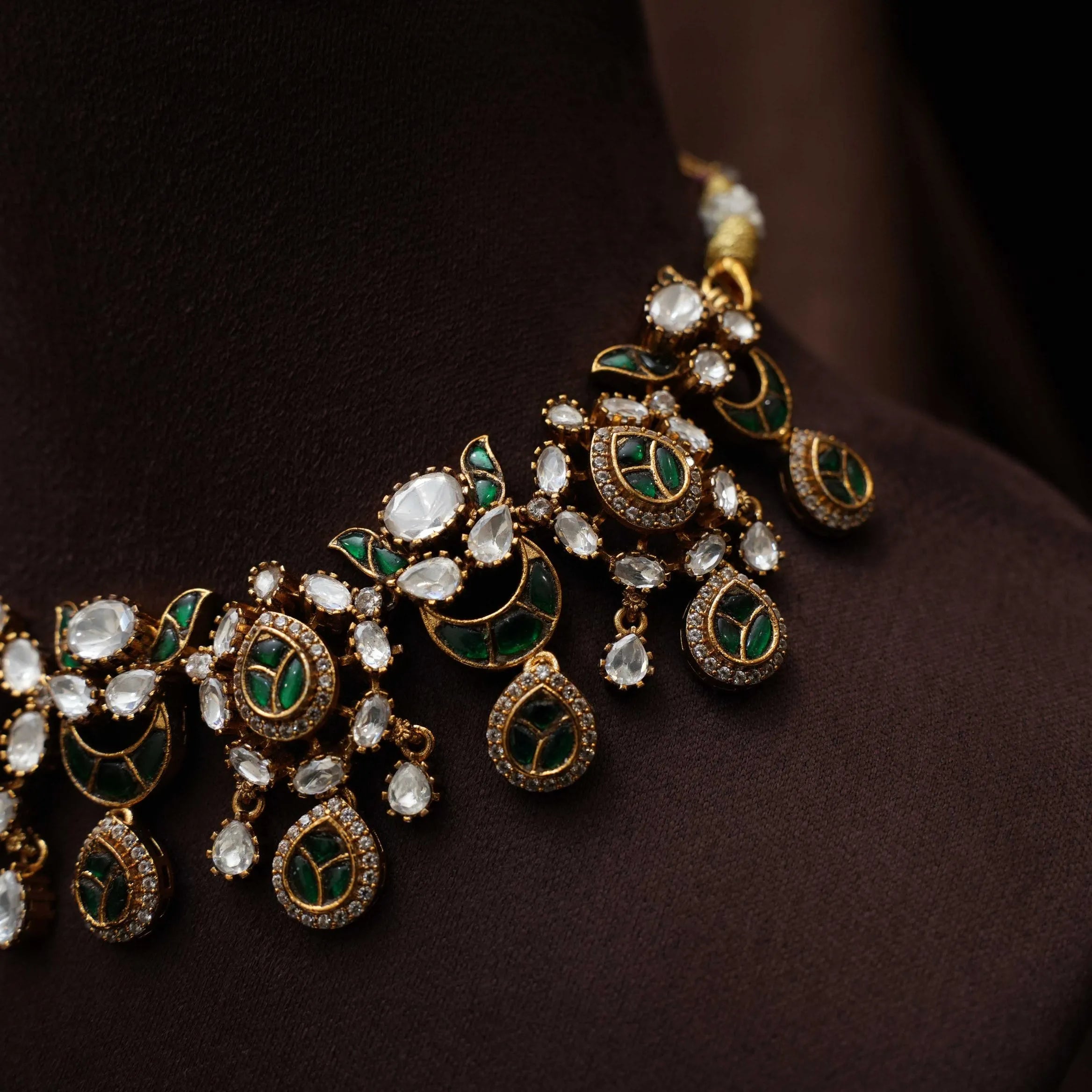 Samaira Victorian Polki Necklace - Dark Green