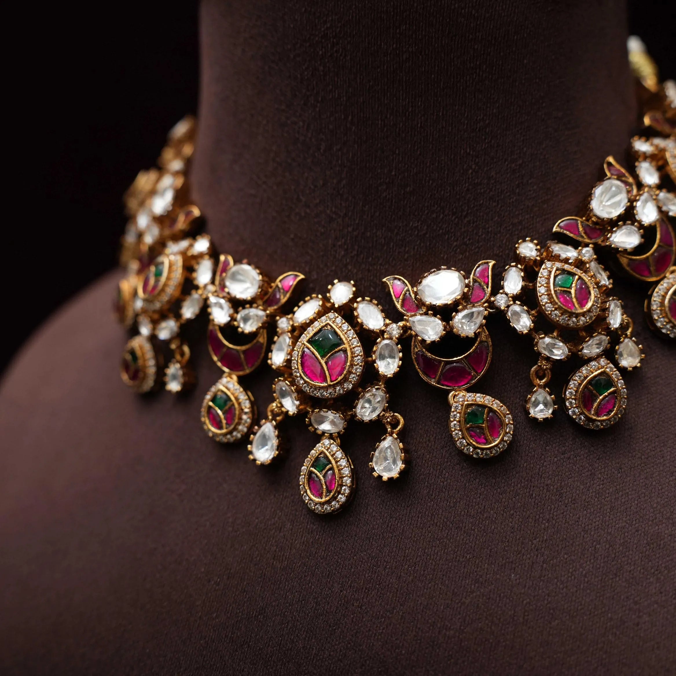 Samaira Victorian Polki Necklace - Red
