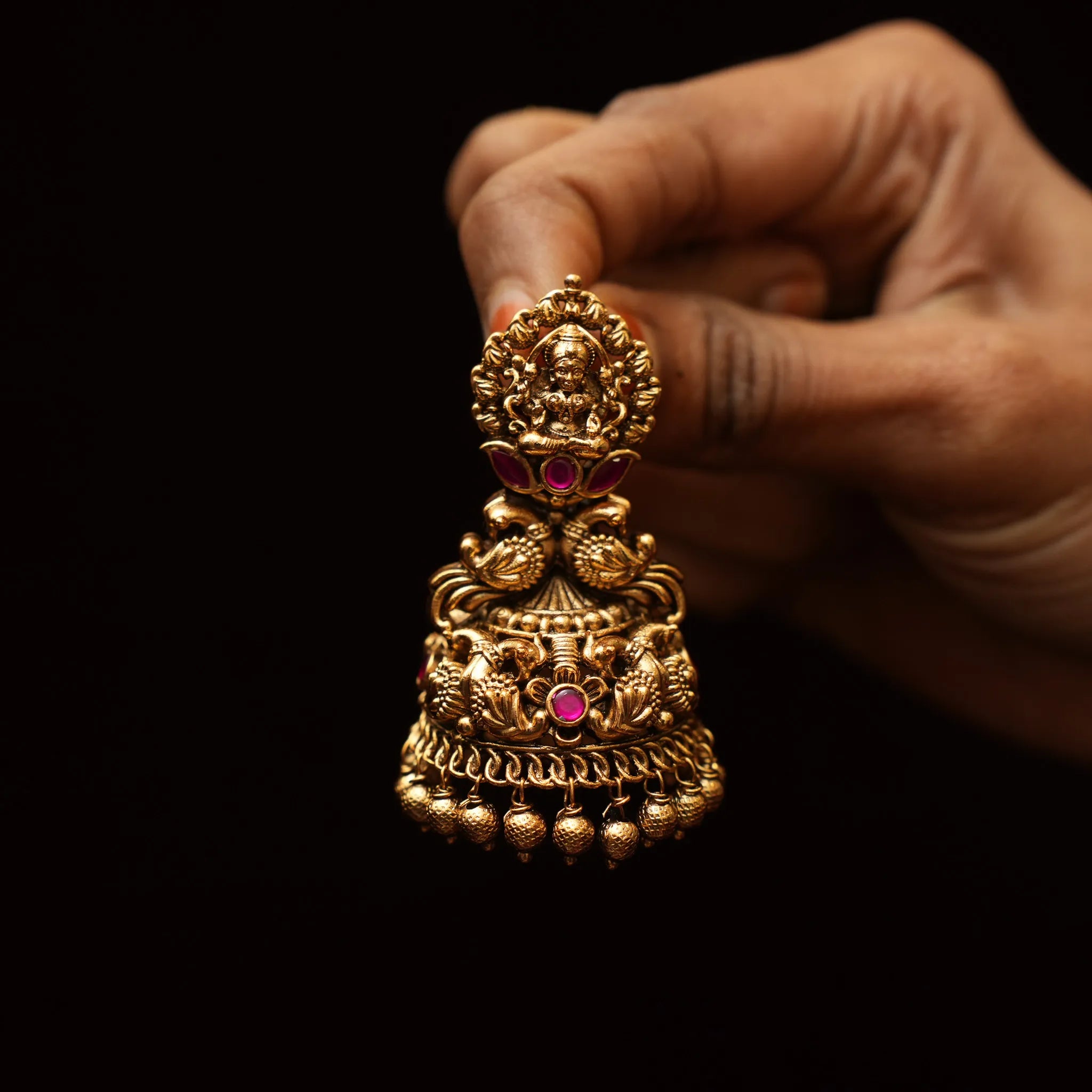 Samhita Antique Jhumka Earrings - Red